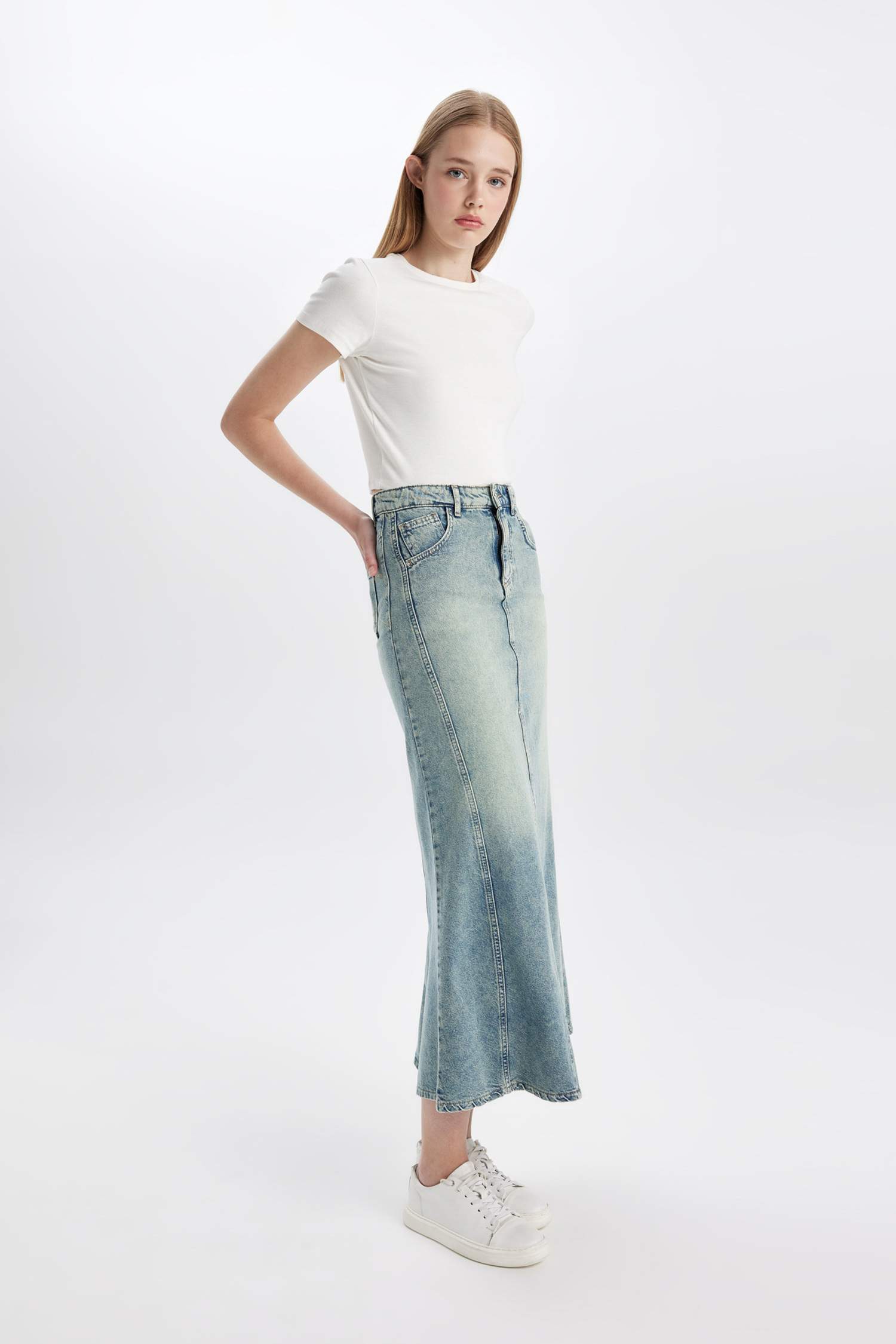 Long Fit Denim Skirt