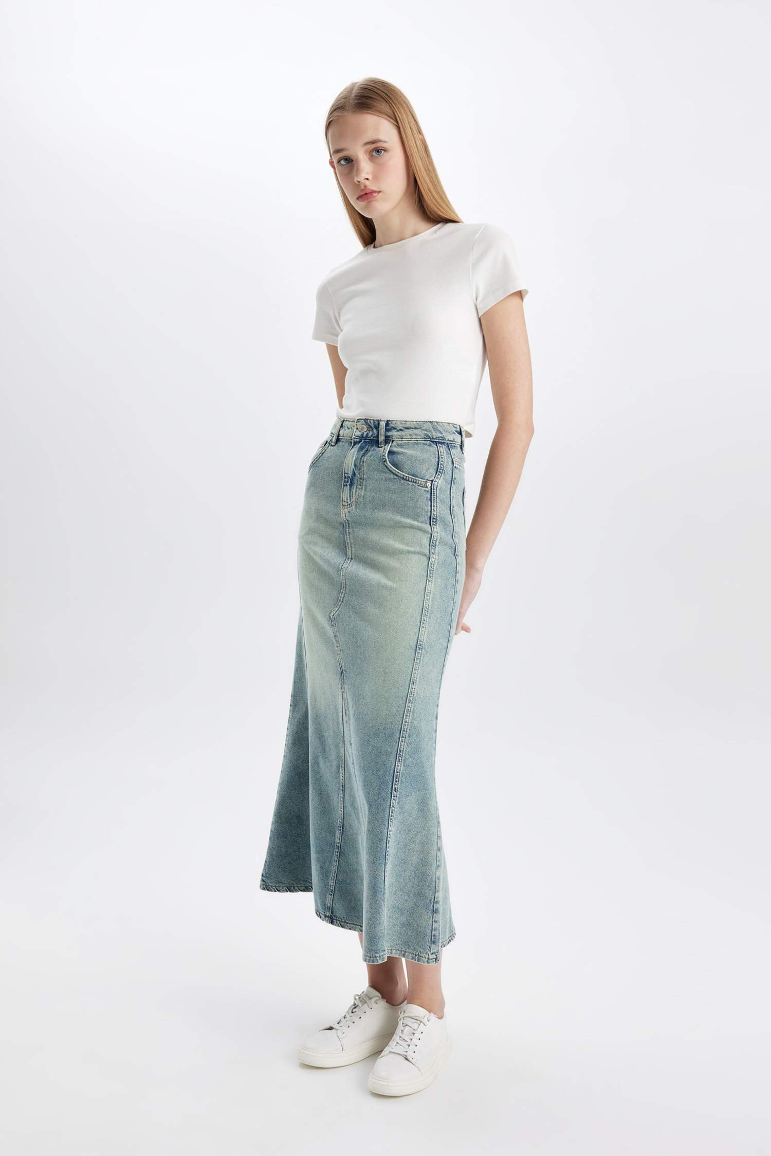 Long Fit Denim Skirt
