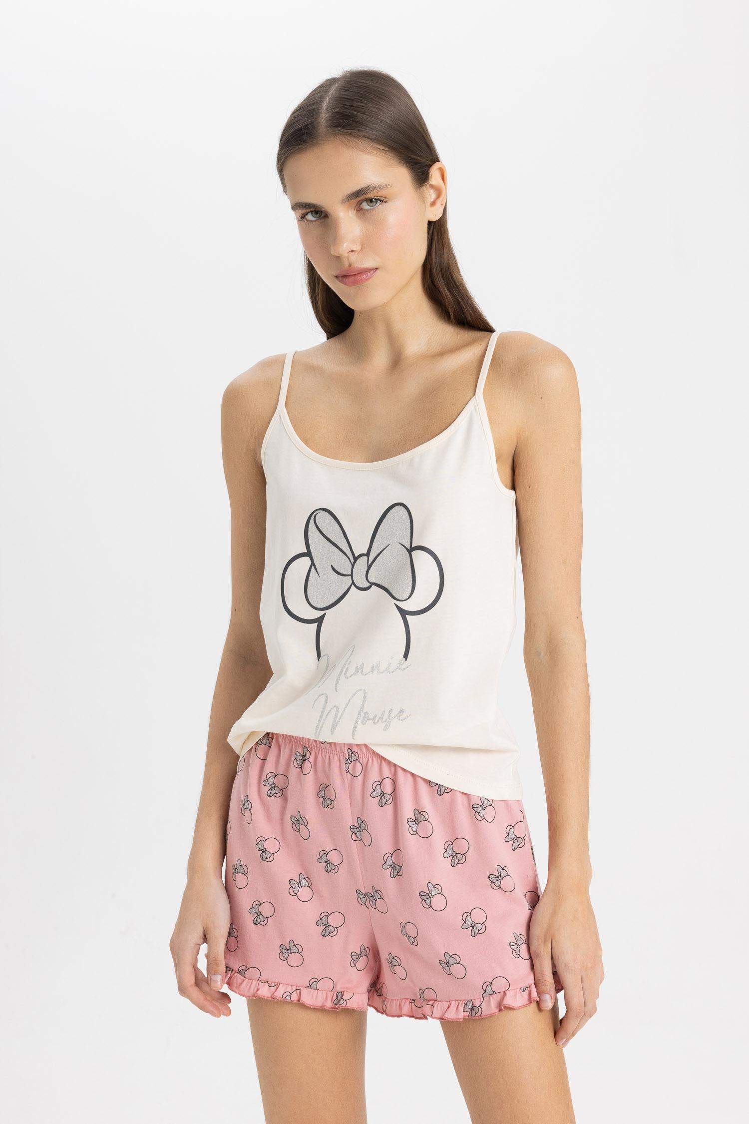 طقم بيجاما قصة عادية بحمالات من ديزني ميكي وميني - قطعتين