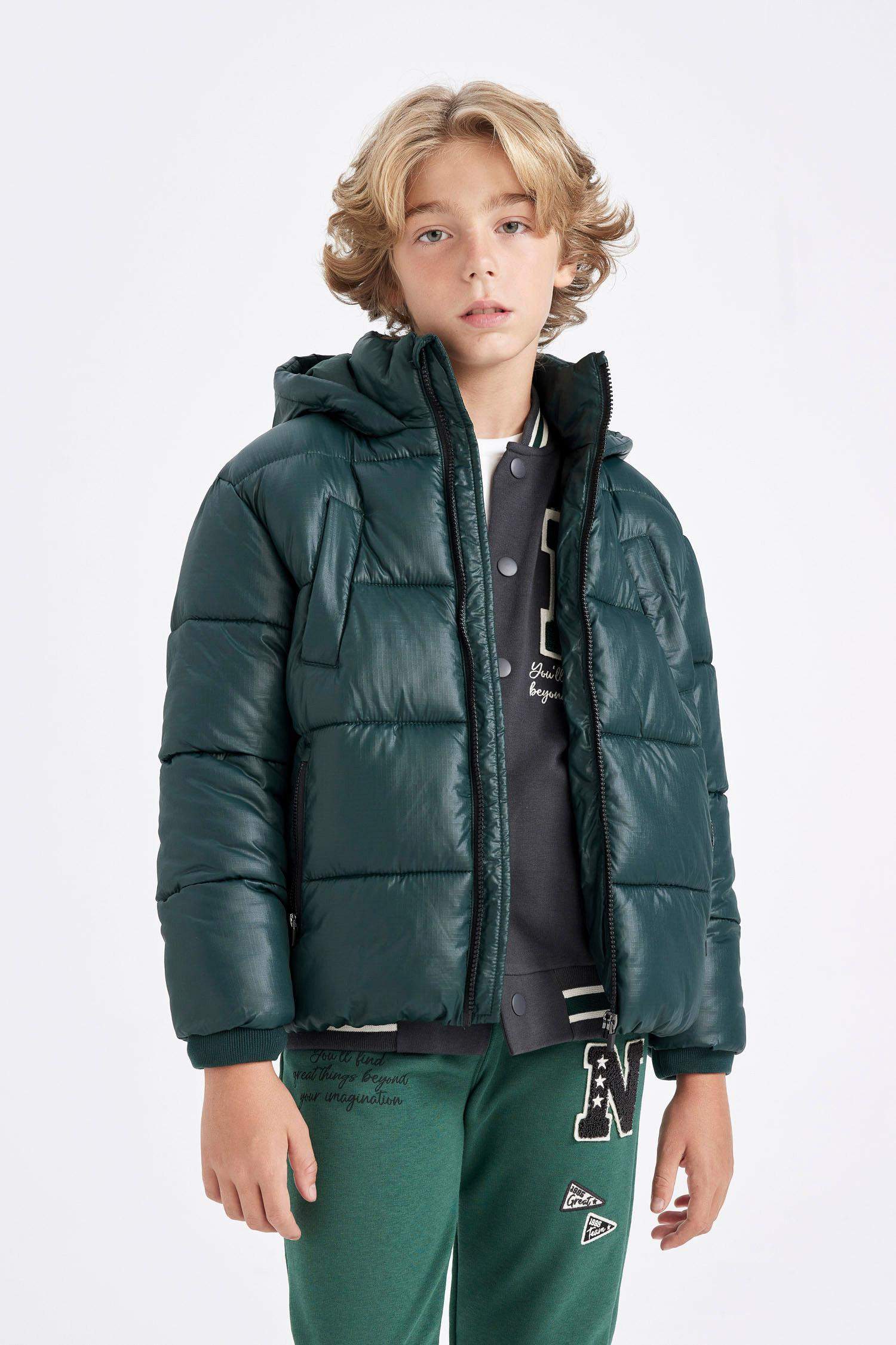 قمصلة نفخ ولادي مقاوم للماء بغطاء للرأس بجيب وسحاب