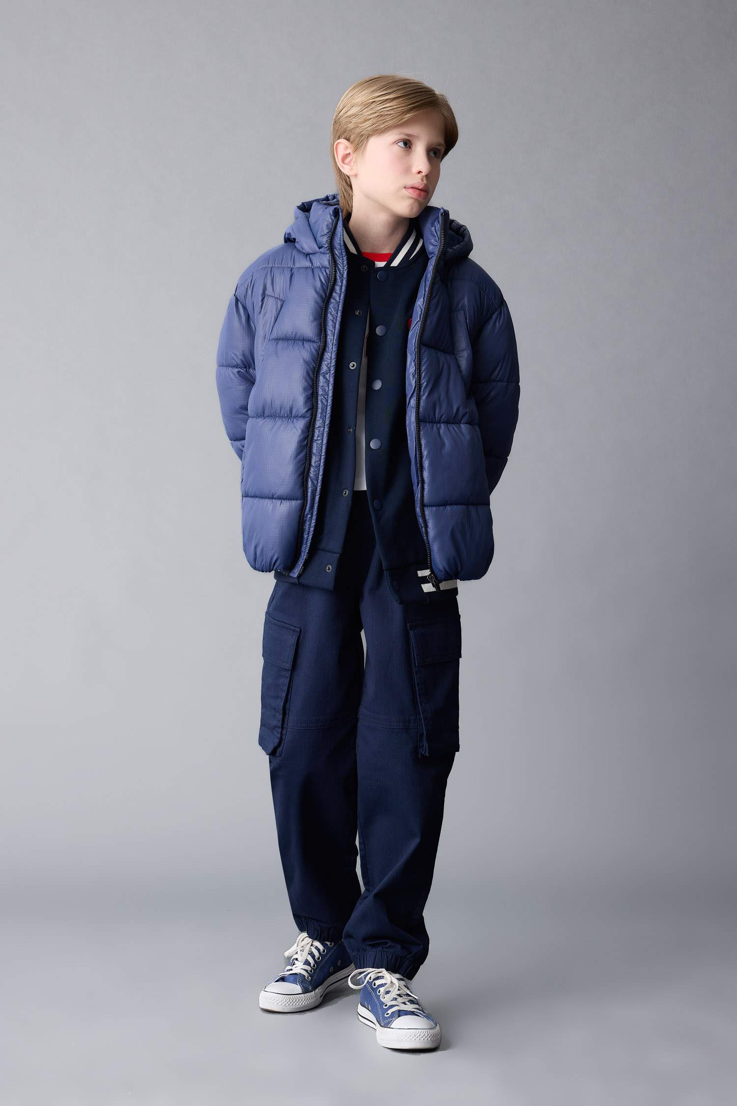 Boy Waterproof Hooded Zippered Pocketed Puffer Jacket