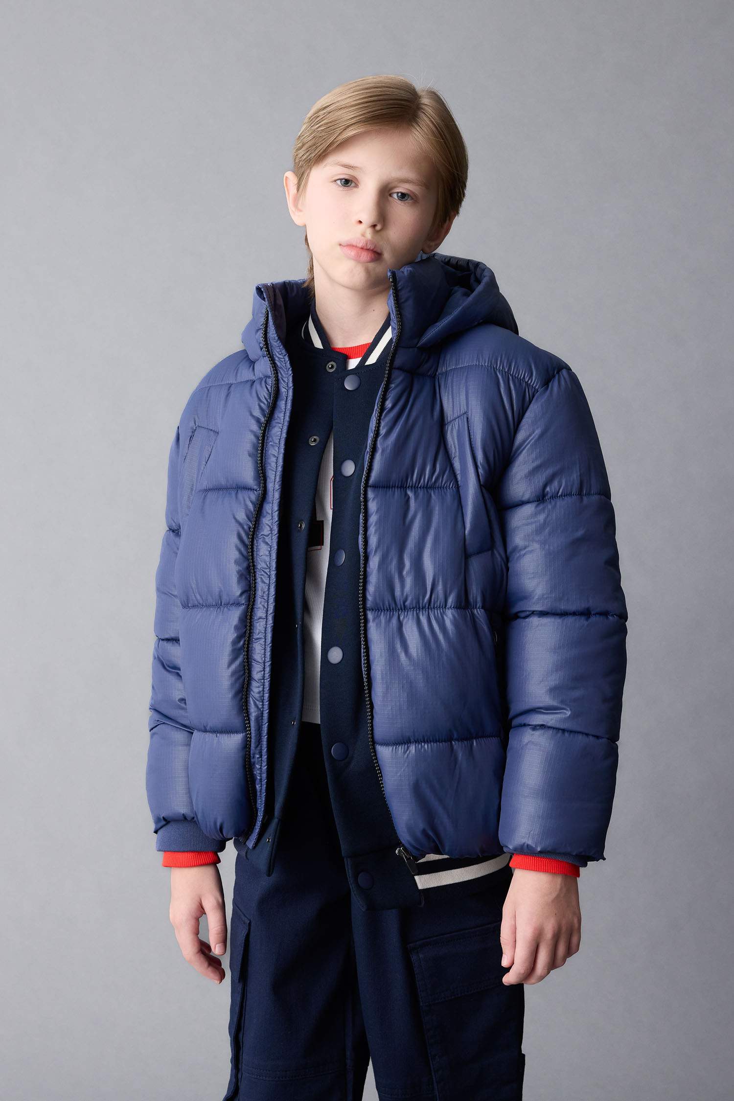 Boy Waterproof Hooded Zippered Pocketed Puffer Jacket