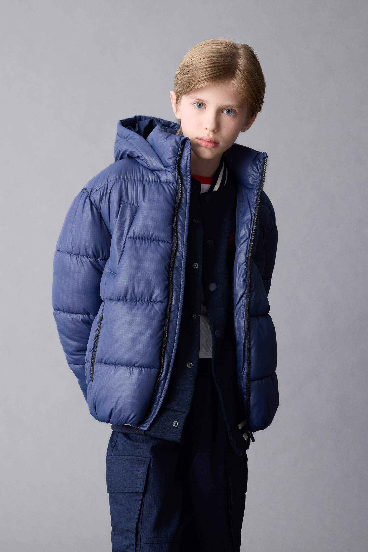 Boy Waterproof Hooded Zippered Pocketed Puffer Jacket