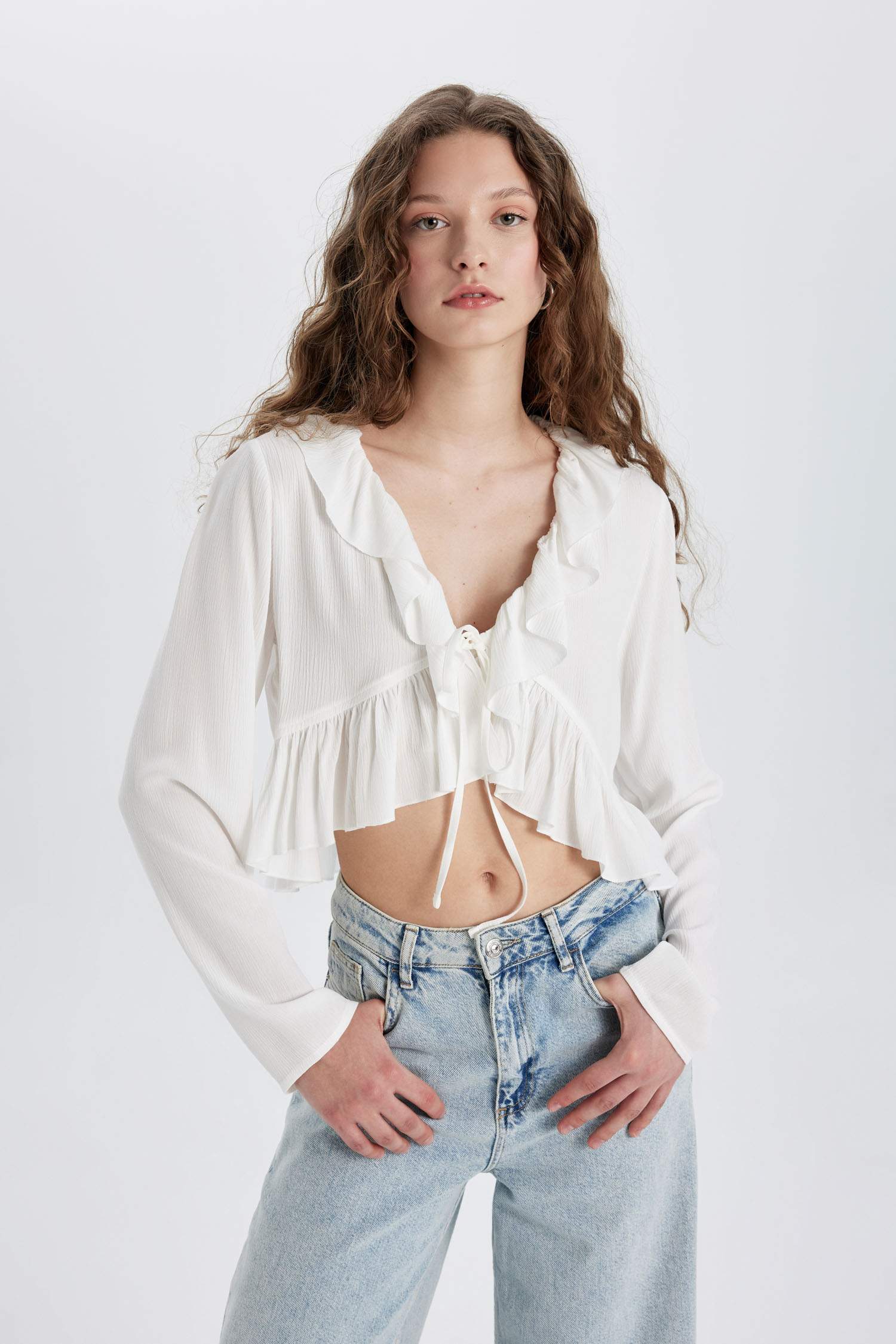 V-Neck Long Sleeve Blouse