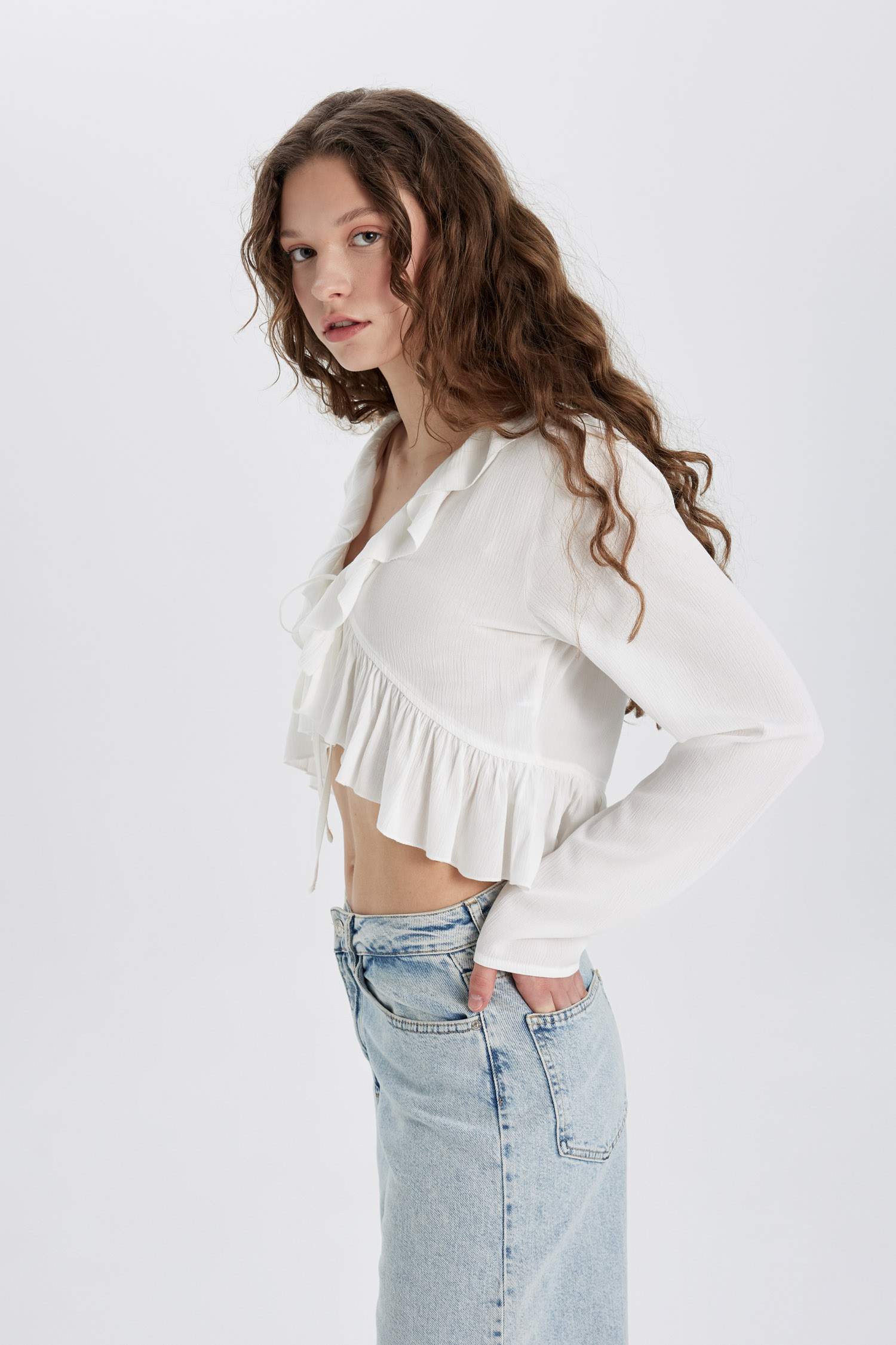 V-Neck Long Sleeve Blouse