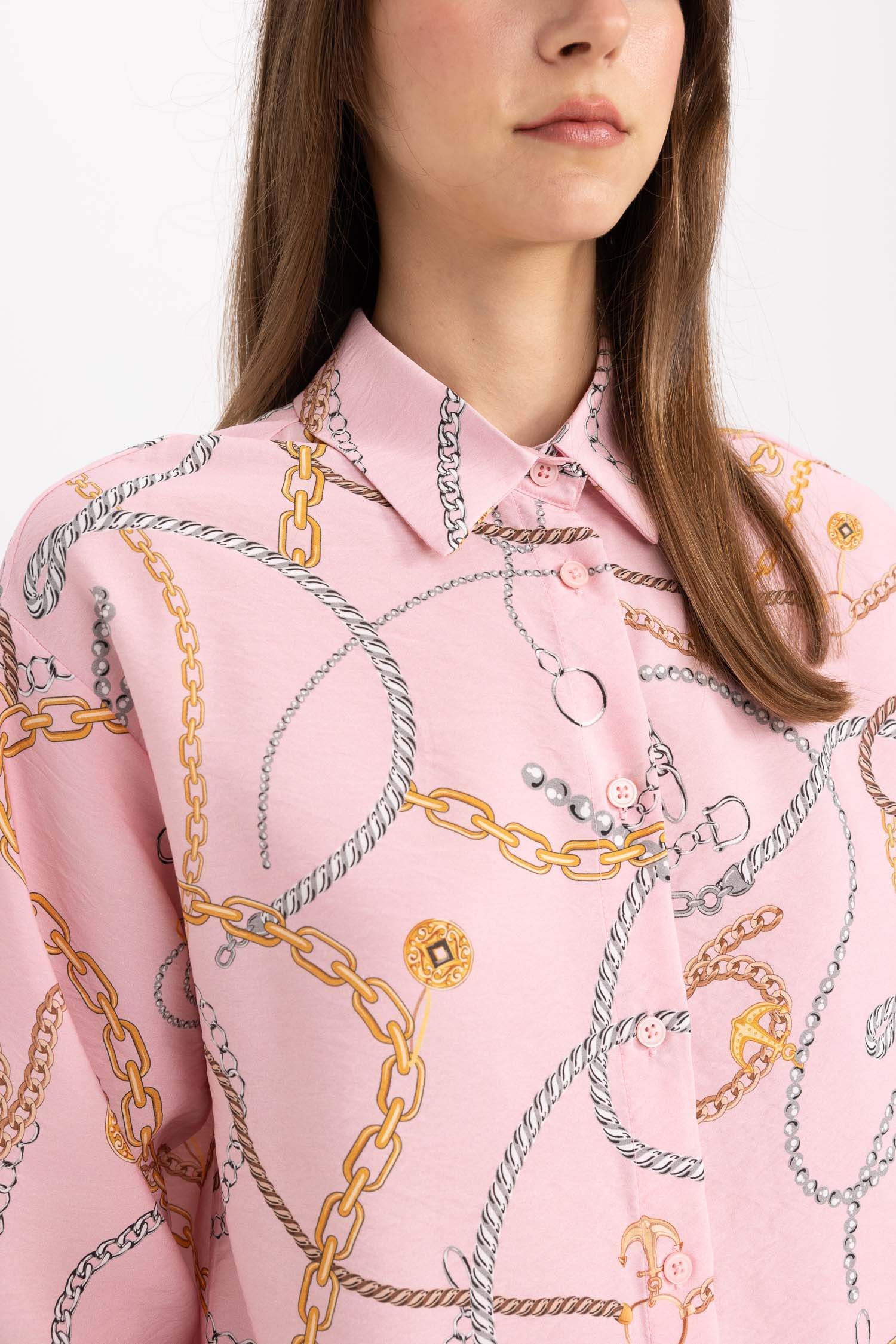 تونيك مطبوع كم طويل وقصة مريحة