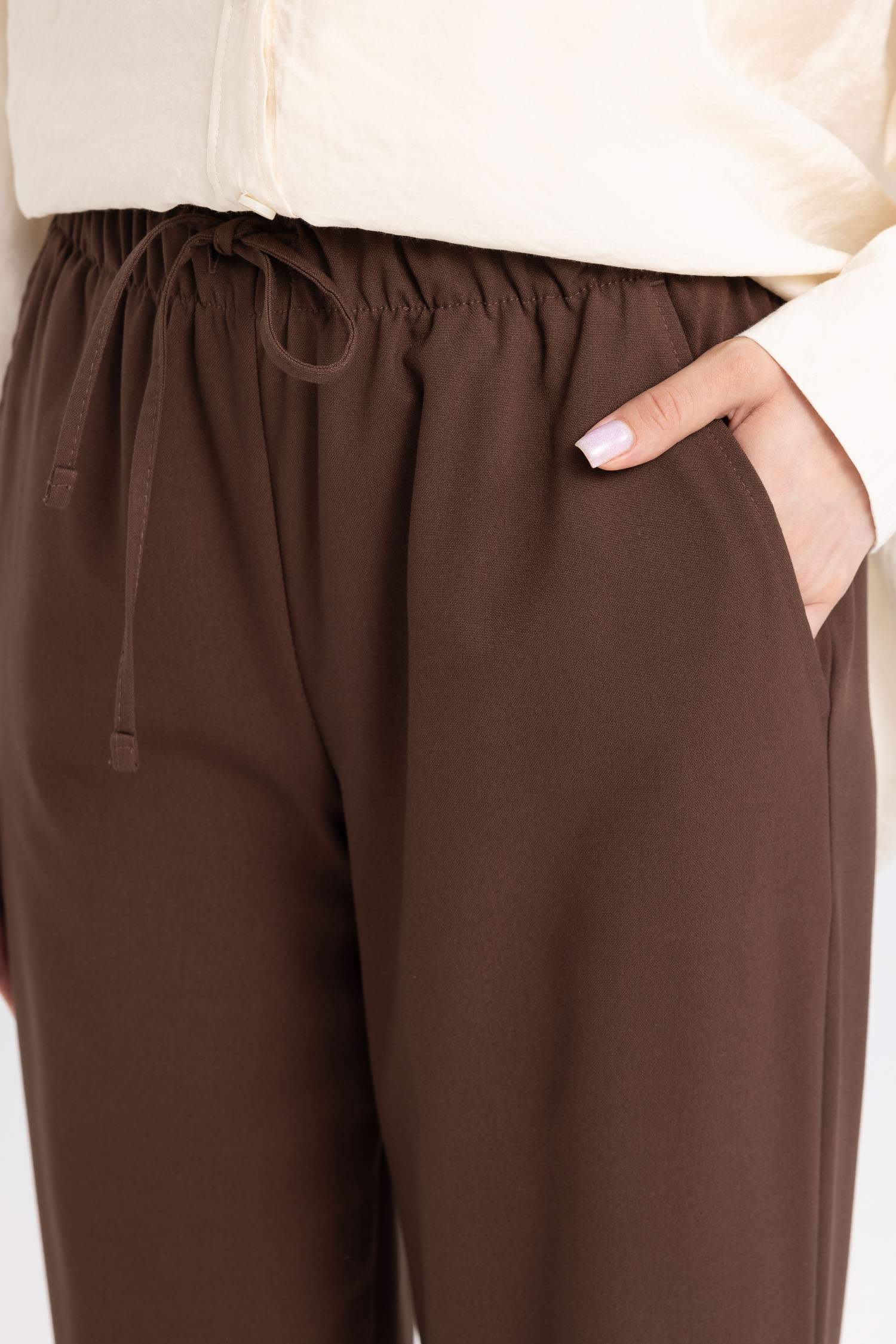 Wide Leg Geniş Paça Beli Lastikli Bağcıklı Basic Düz Palazzo Pantolon