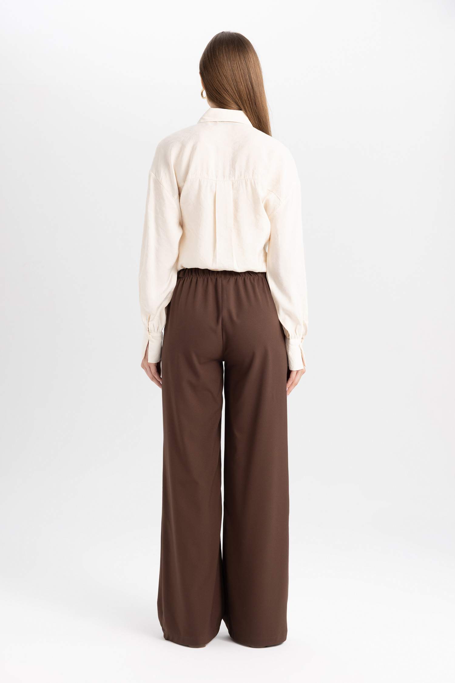 Wide Leg Geniş Paça Beli Lastikli Bağcıklı Basic Düz Palazzo Pantolon