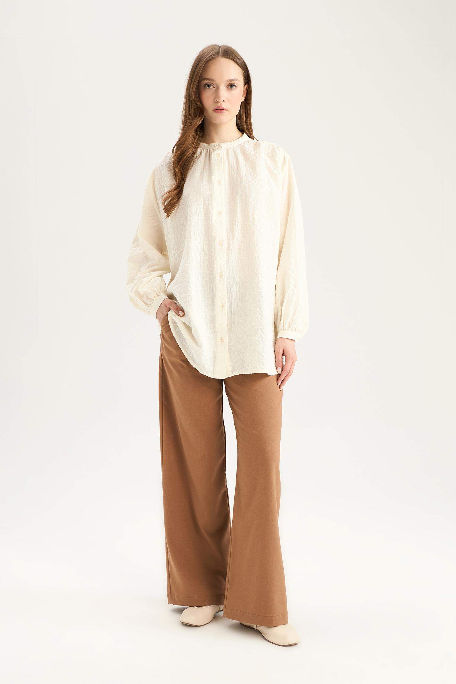 بنطلون بيزك وايد ليج برجل واسع بني