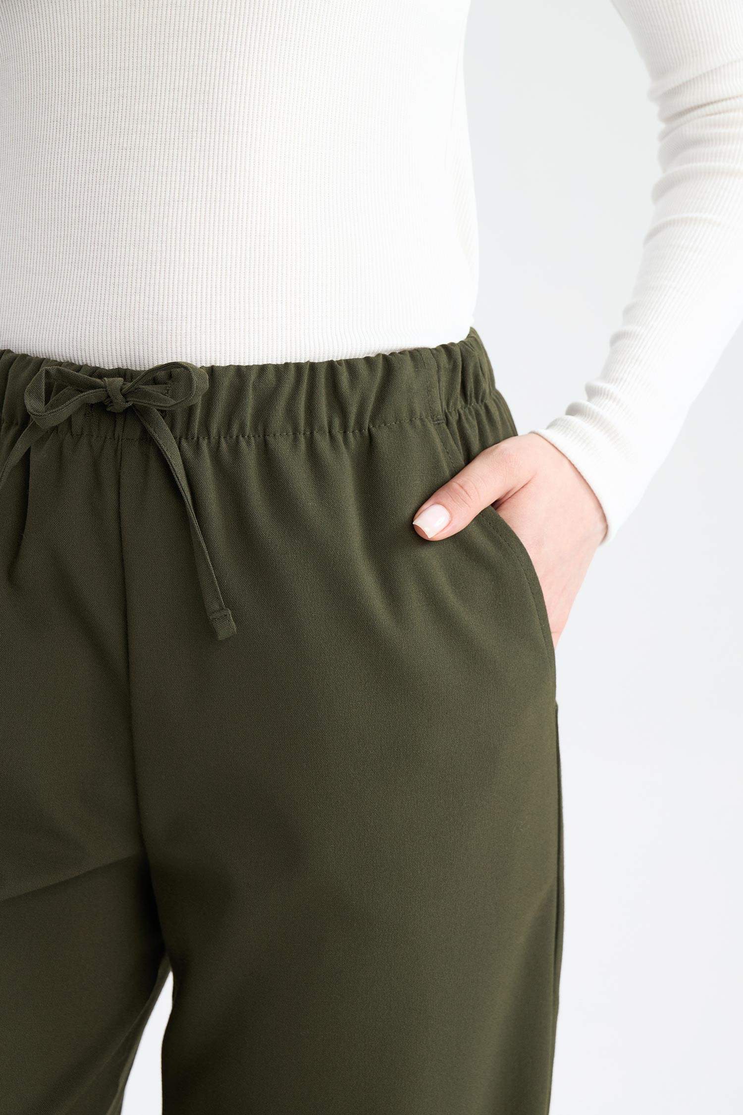 Wide Leg Geniş Paça Beli Lastikli Bağcıklı Basic Düz Palazzo Pantolon