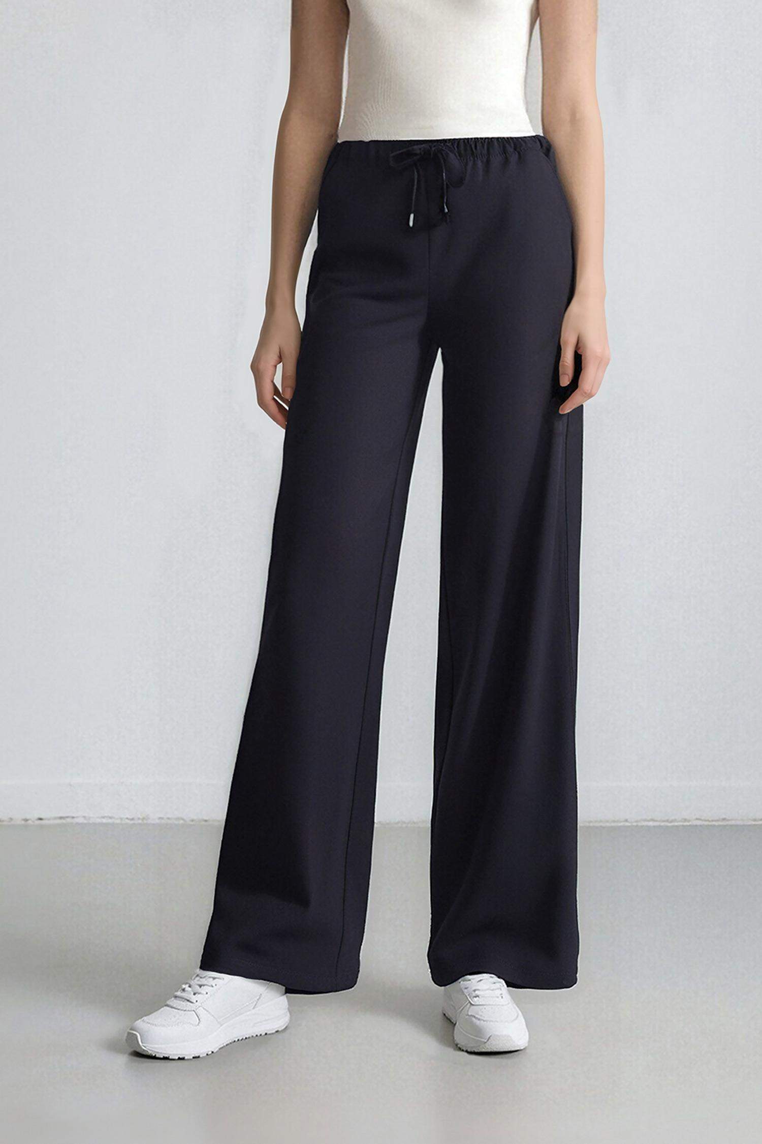 Wide Leg Geniş Paça Beli Lastikli Bağcıklı Basic Düz Palazzo Pantolon