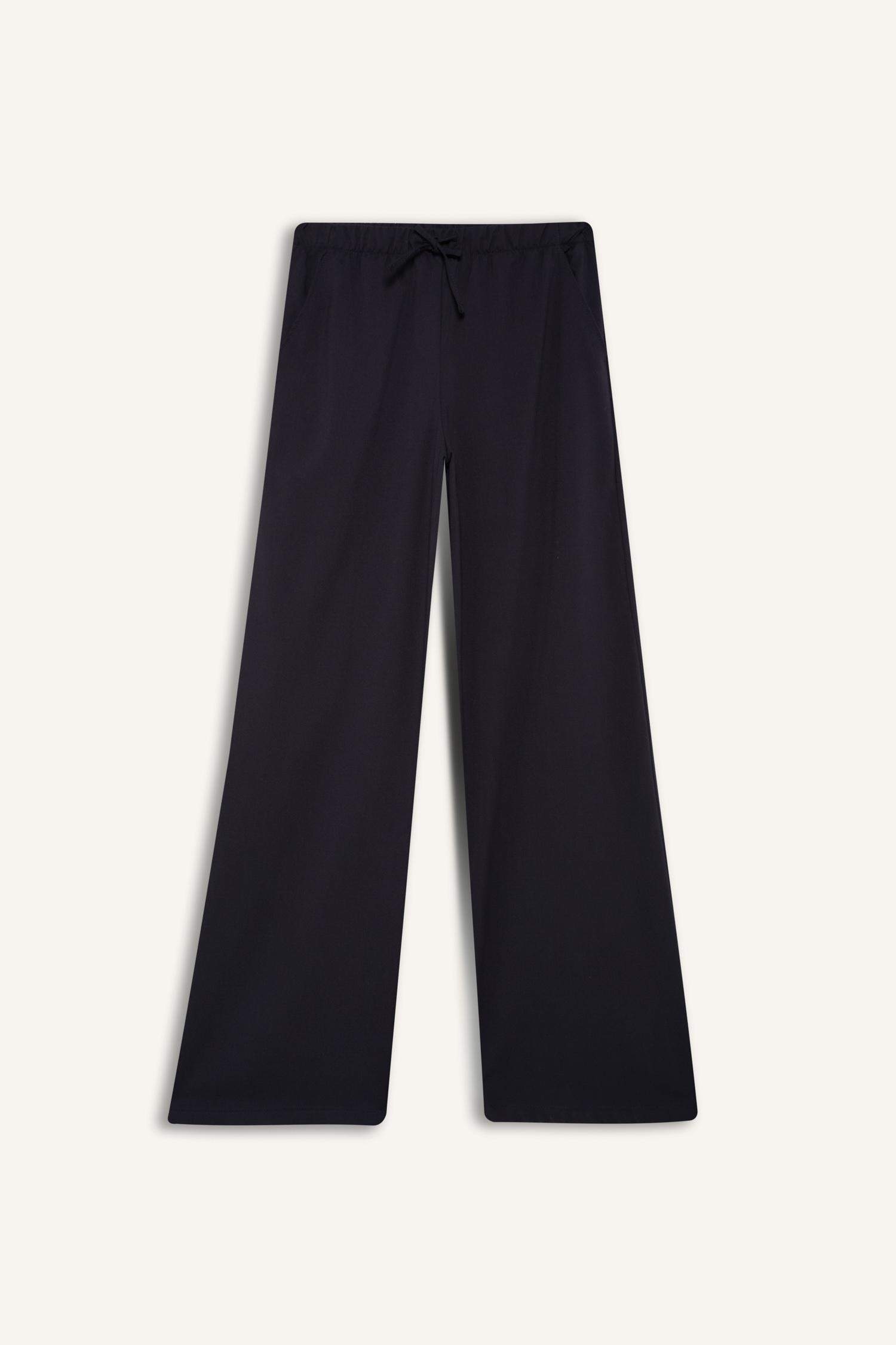 Wide Leg Geniş Paça Beli Lastikli Bağcıklı Basic Düz Palazzo Pantolon