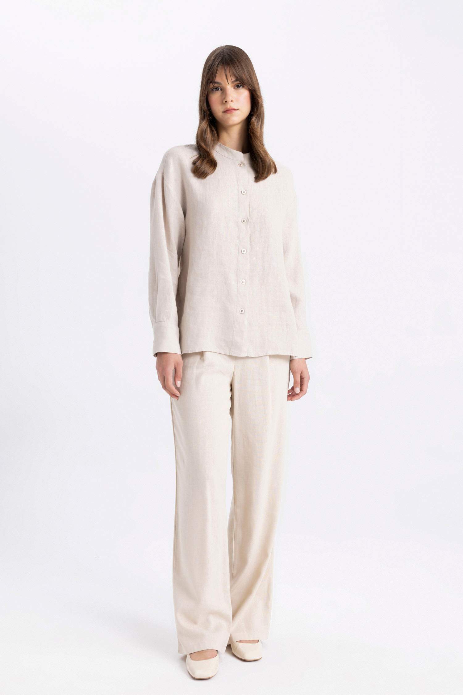 Tunique Chemise en Lin Coupe Relax Manches Longues