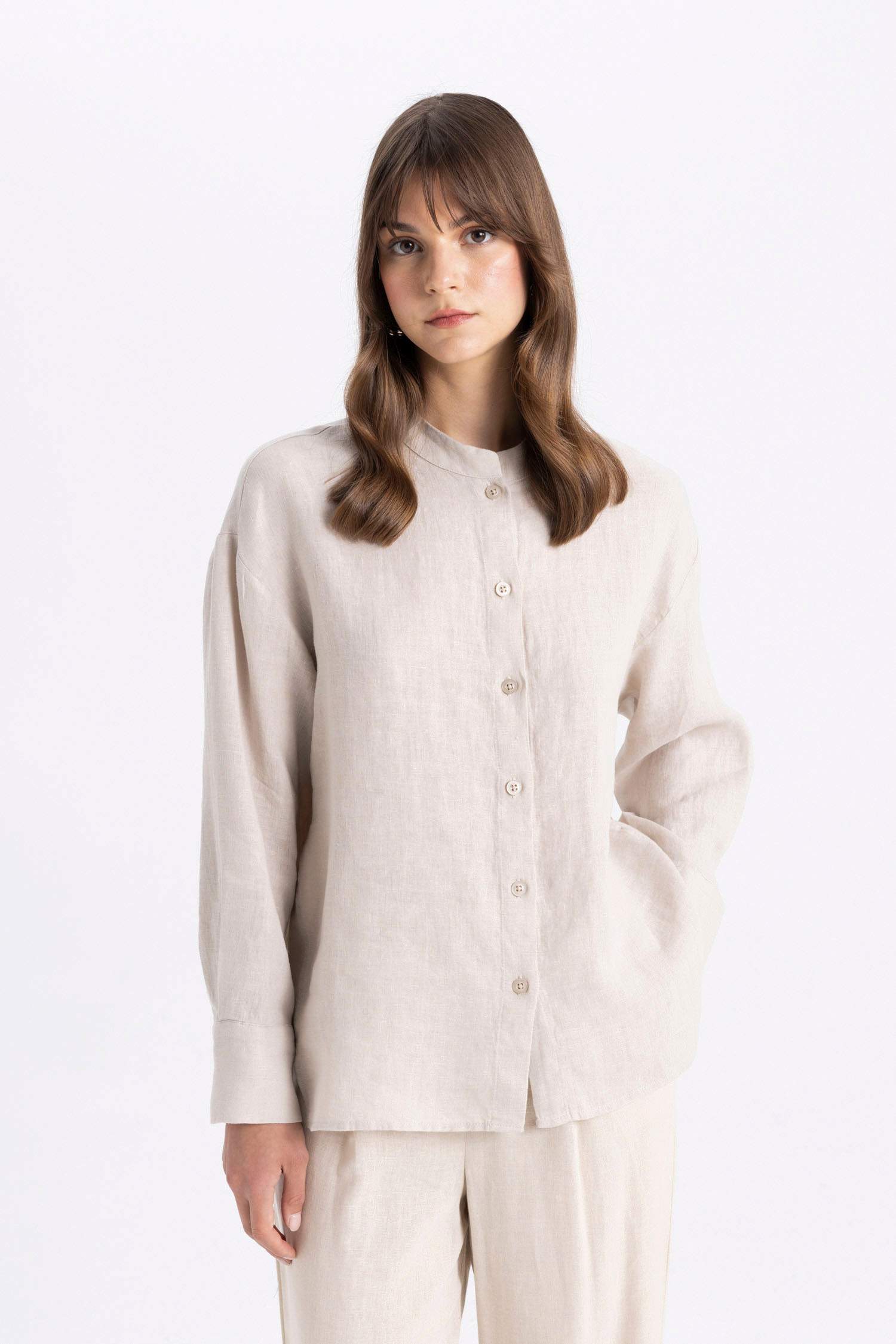 Tunique Chemise en Lin Coupe Relax Manches Longues