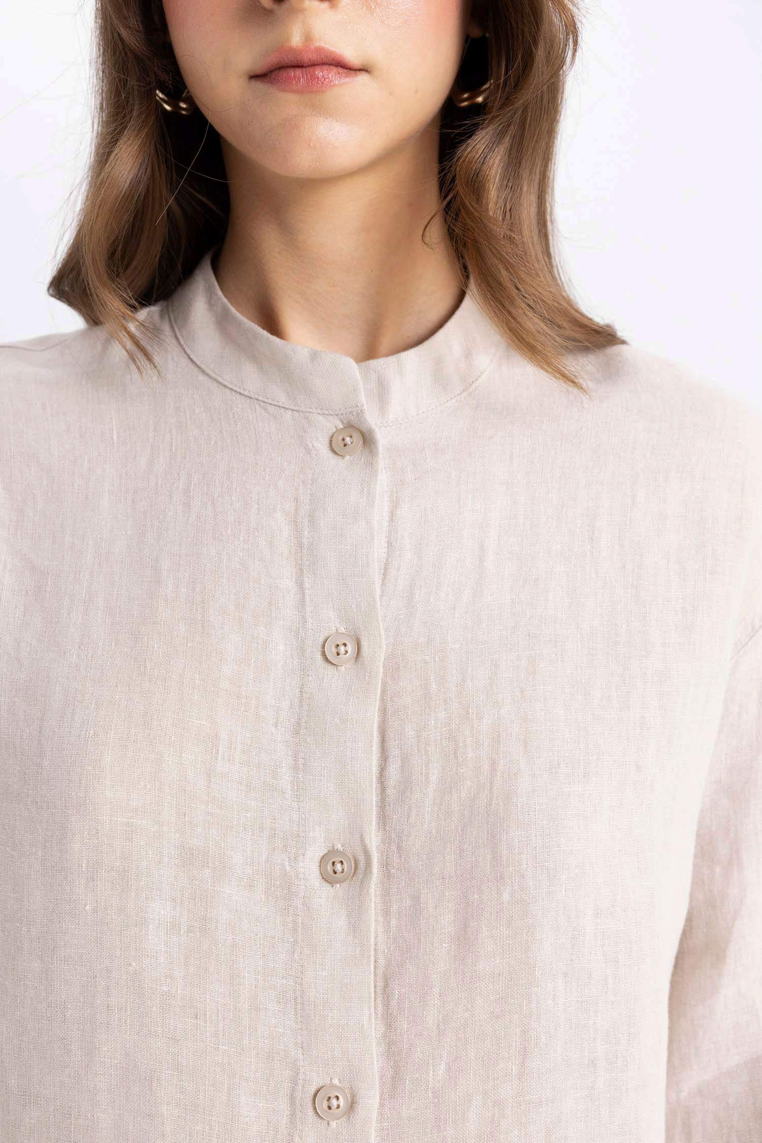 Tunique Chemise en Lin Coupe Relax Manches Longues