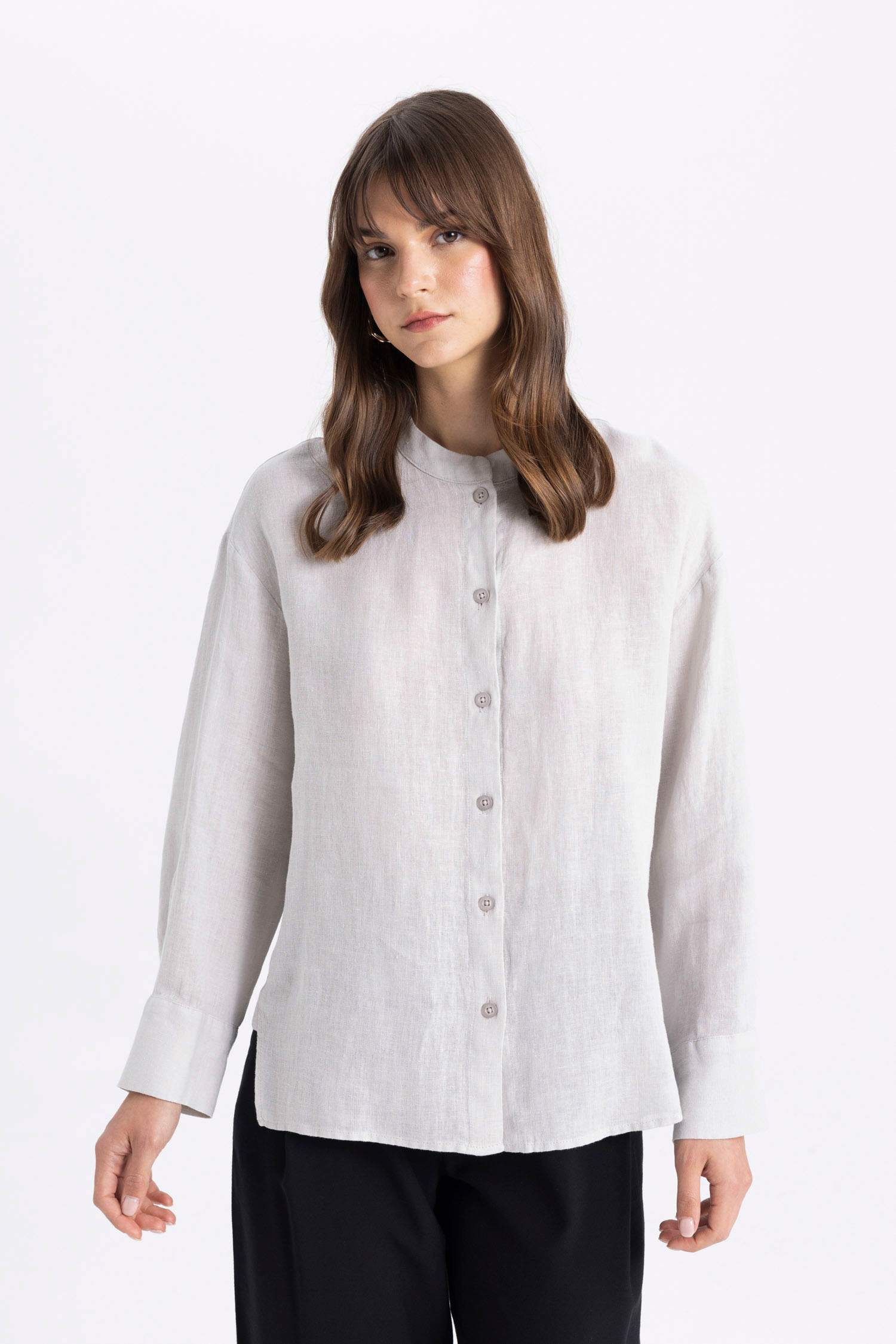 Relax Fit Keten Uzun Kollu Gömlek Tunik