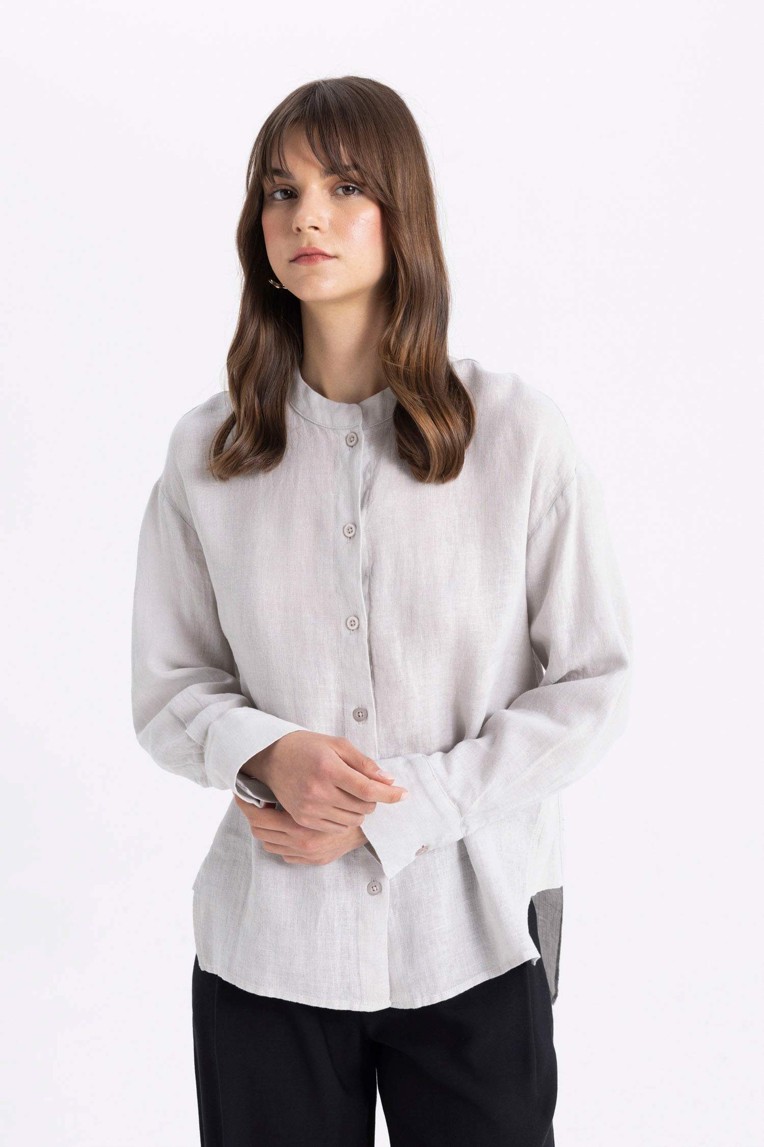 Relax Fit Keten Uzun Kollu Gömlek Tunik