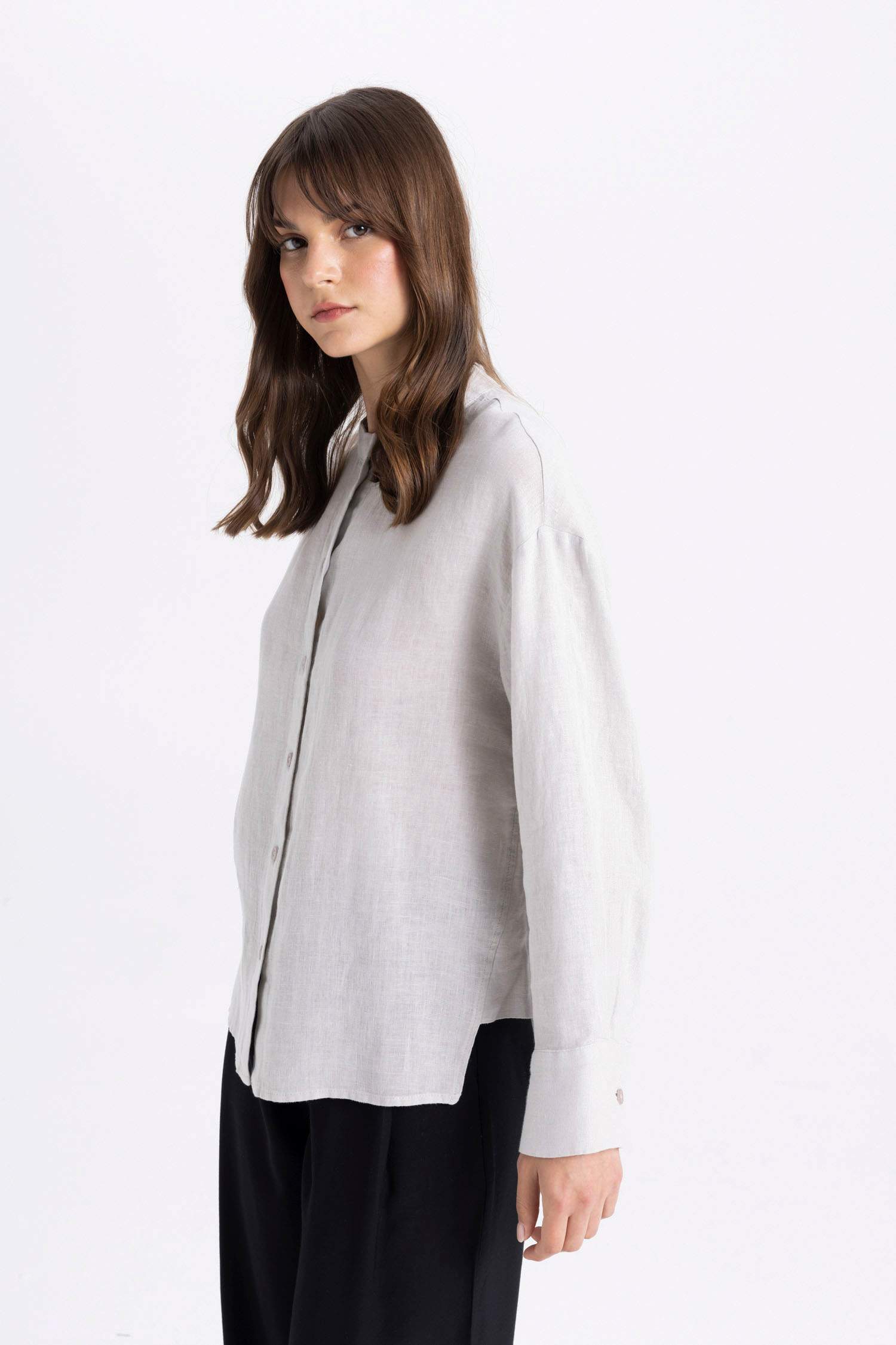 Relax Fit Keten Uzun Kollu Gömlek Tunik