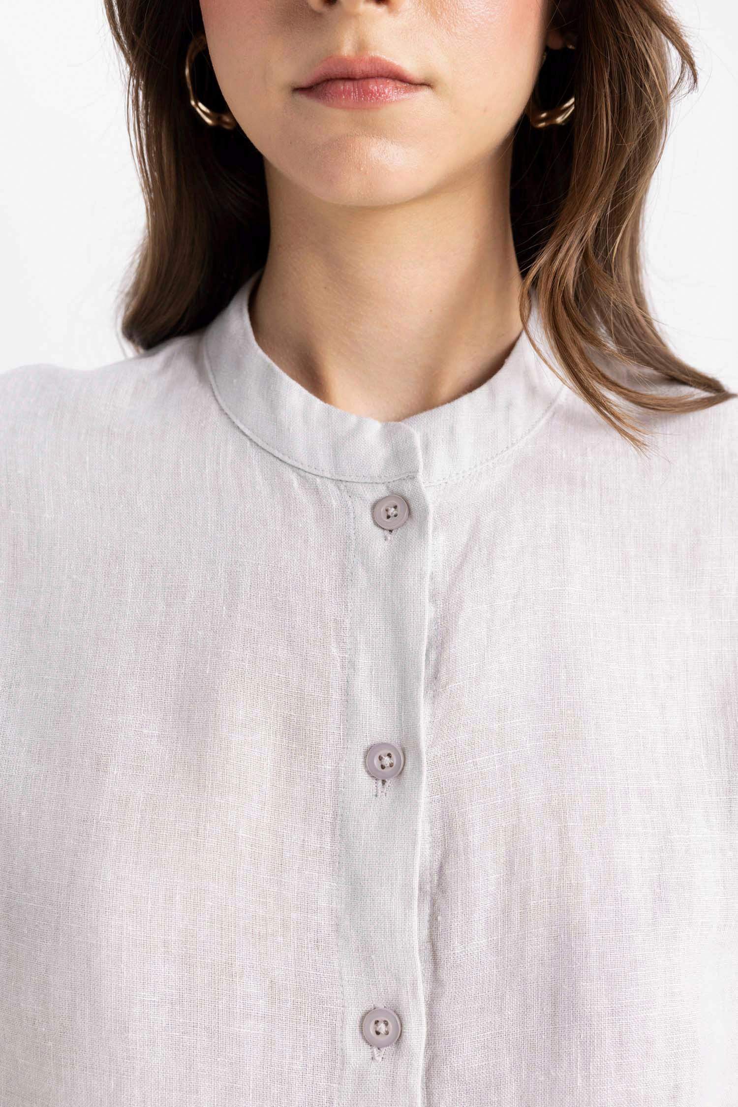 Relax Fit Keten Uzun Kollu Gömlek Tunik