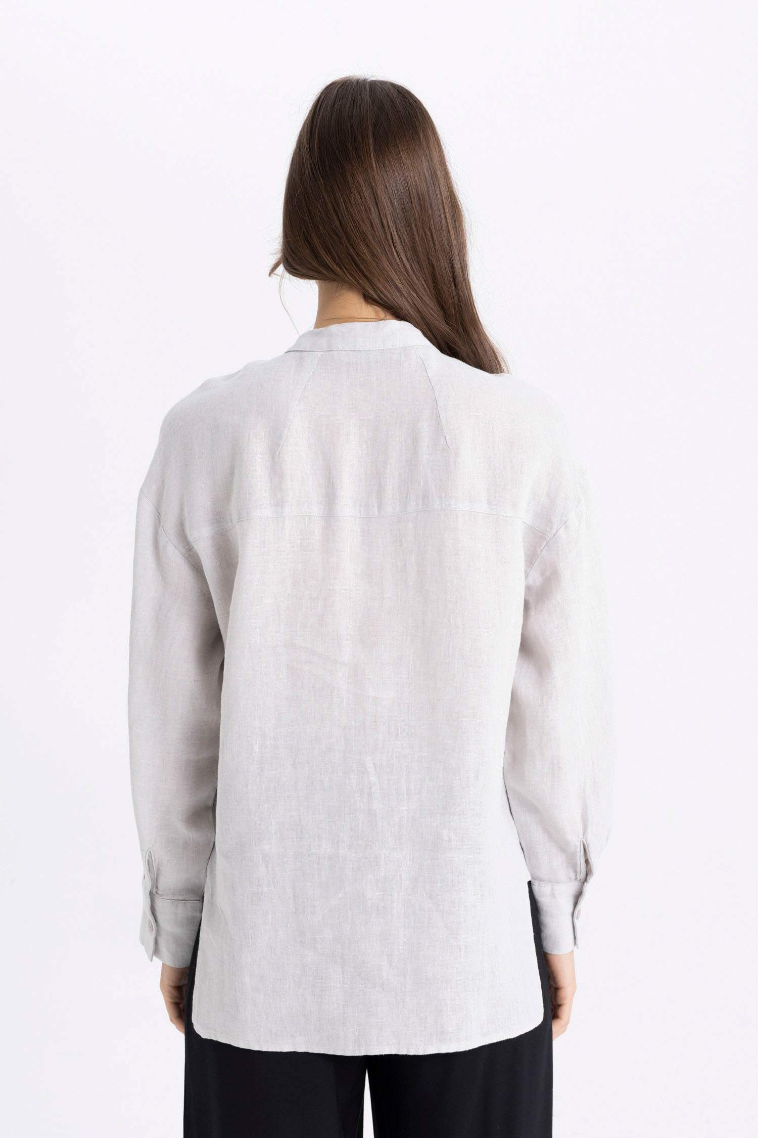 Relax Fit Keten Uzun Kollu Gömlek Tunik