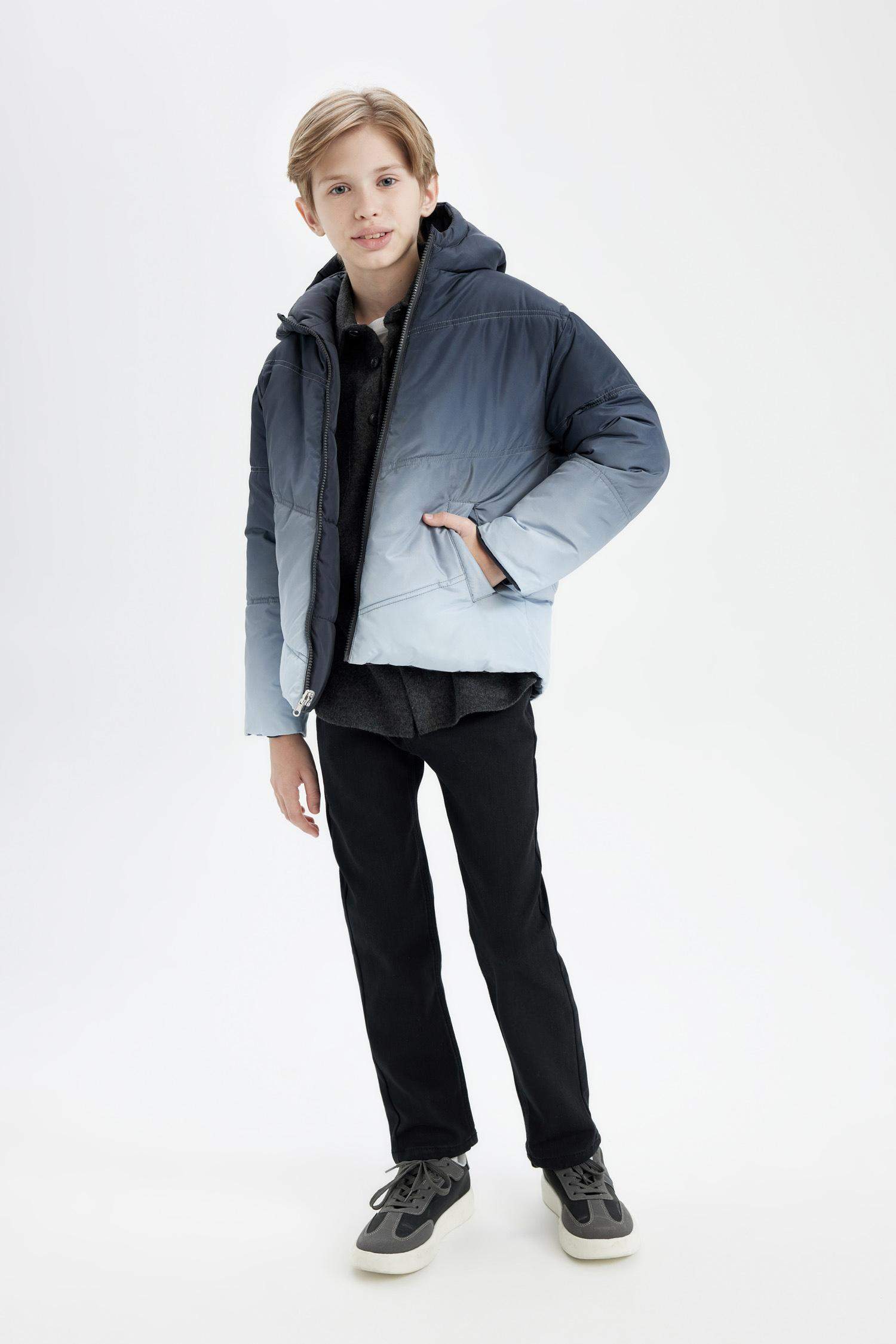 Erkek Çocuk Su Geçirmez Çift Taraflı Kapüşonlu Şişme Mont
