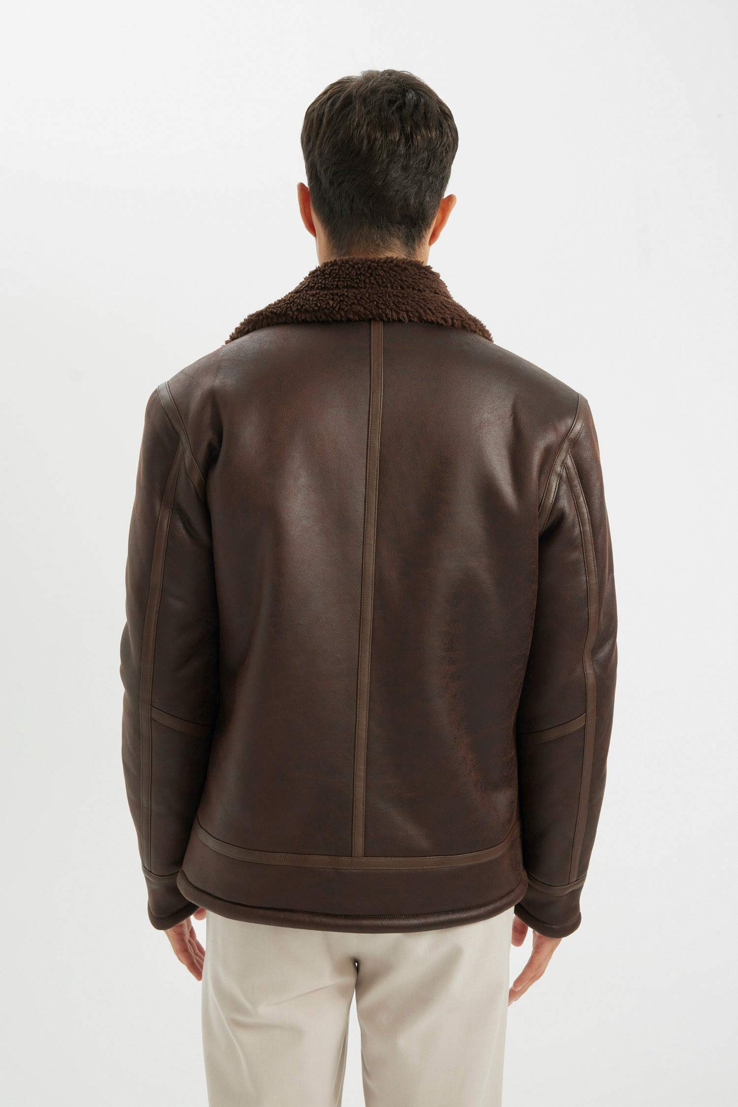 Slim Fit Dar Kesim Suni Kürk Astarlı Fermuarlı Cepli Süet Deri Kışlık Ceket Mont