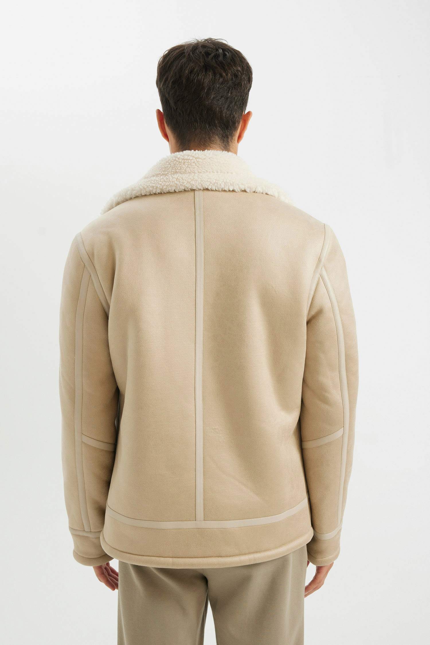 Slim Fit Dar Kesim Suni Kürk Astarlı Fermuarlı Cepli Süet Deri Kışlık Ceket Mont