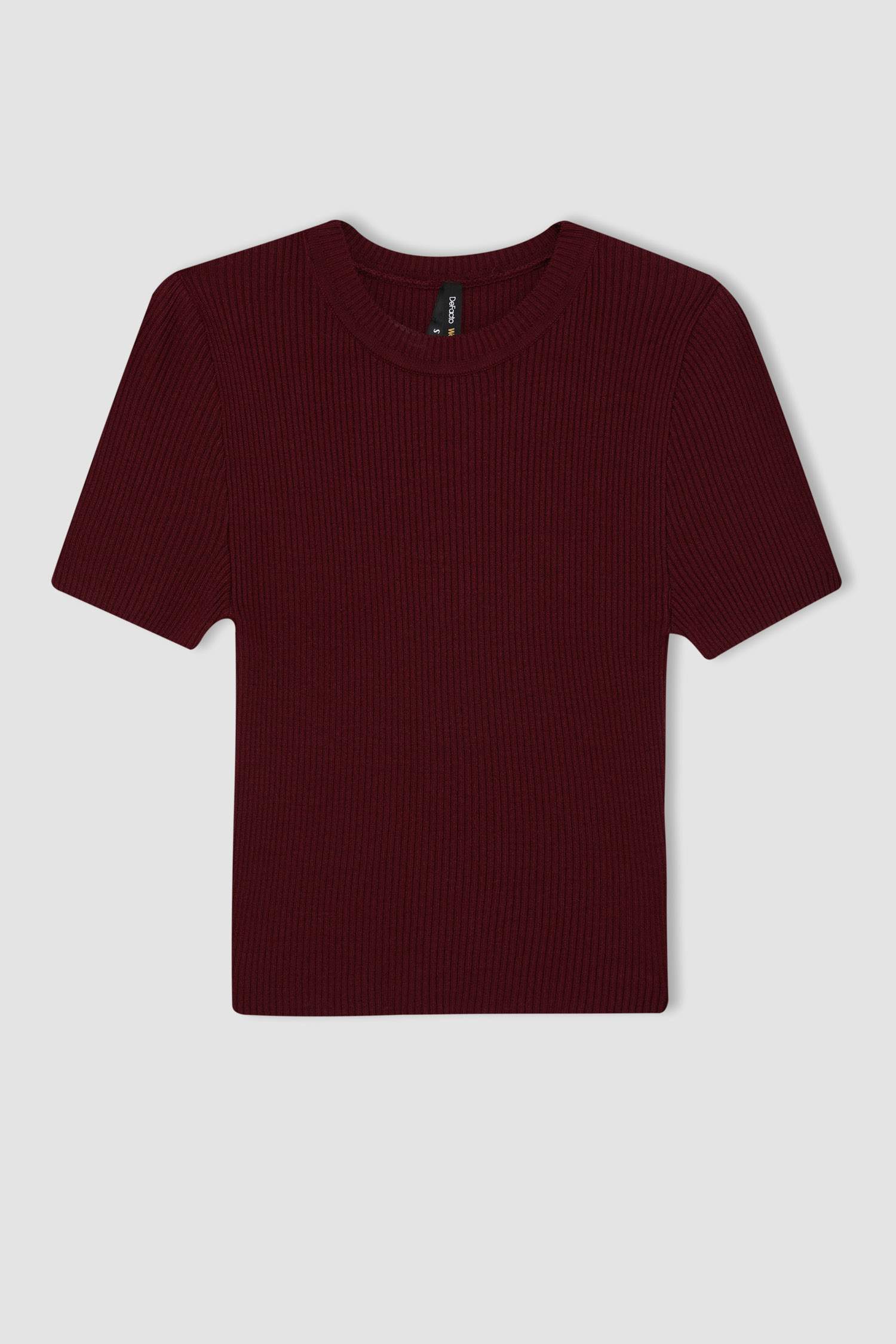 Crop Bisiklet Yaka Basic Düz Fitilli Kısa Kollu Triko Kazak