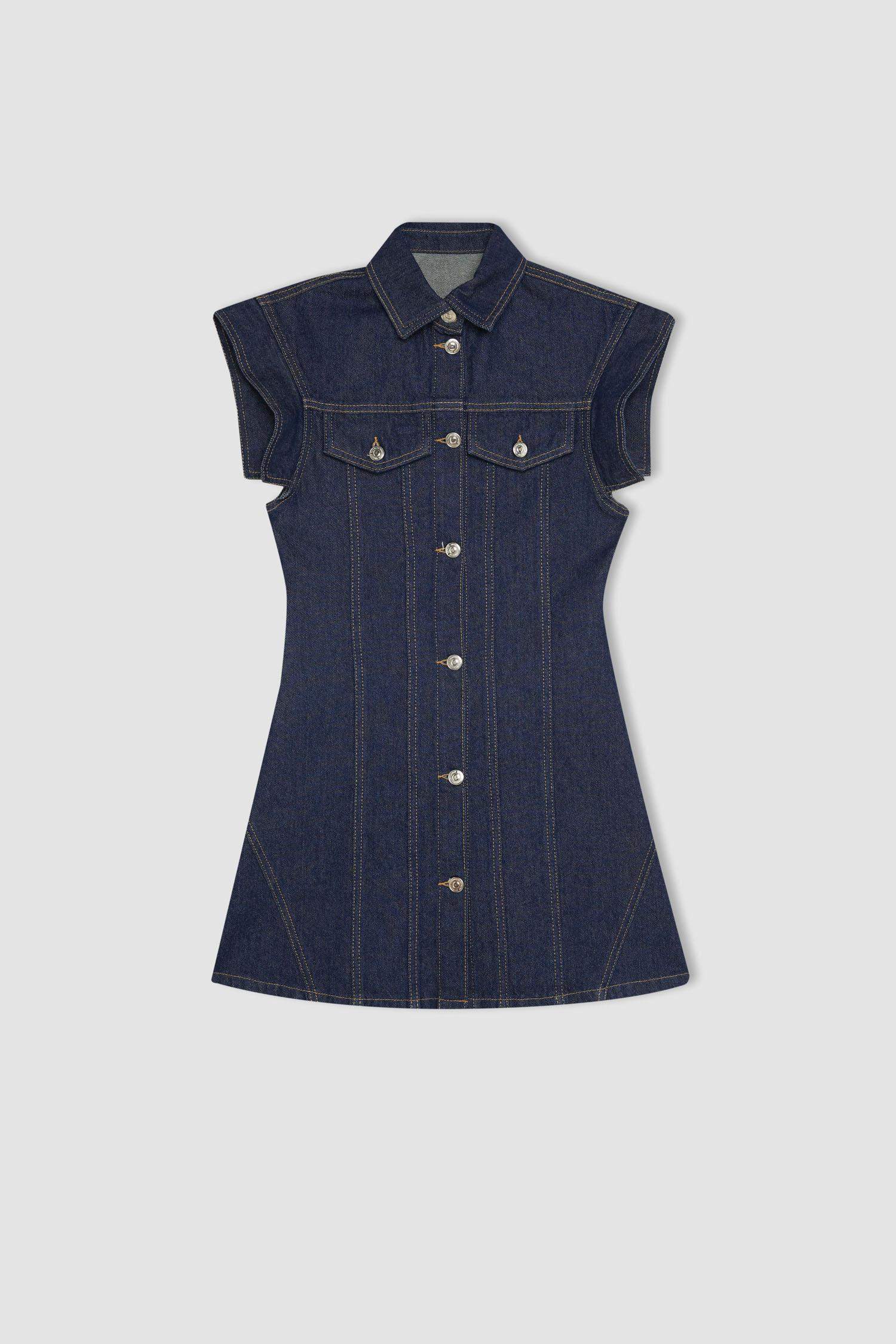 Kısa Kollu Mini Jean Elbise