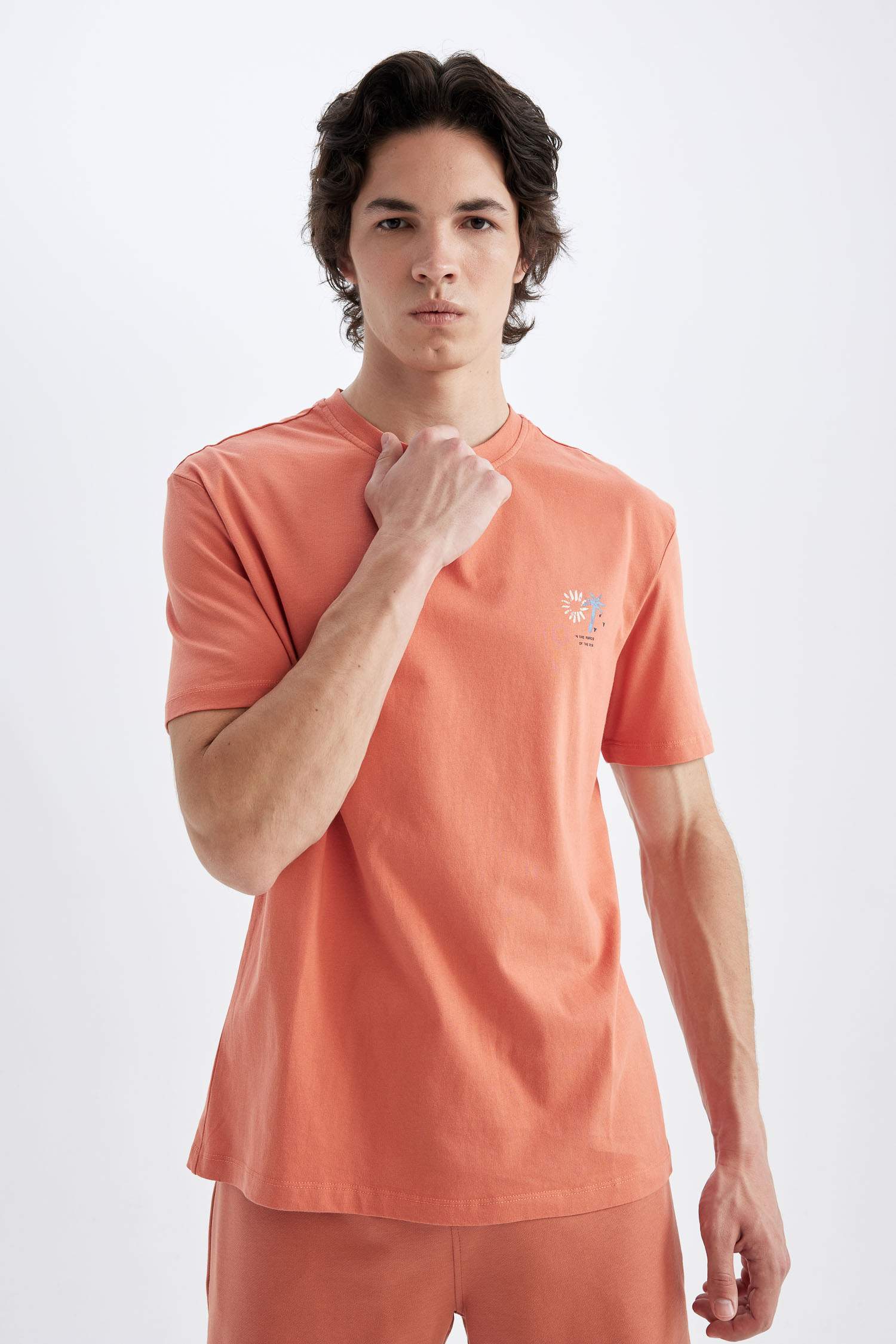 تيشيرت مطبوع قصة عادية برقبة مستديرة