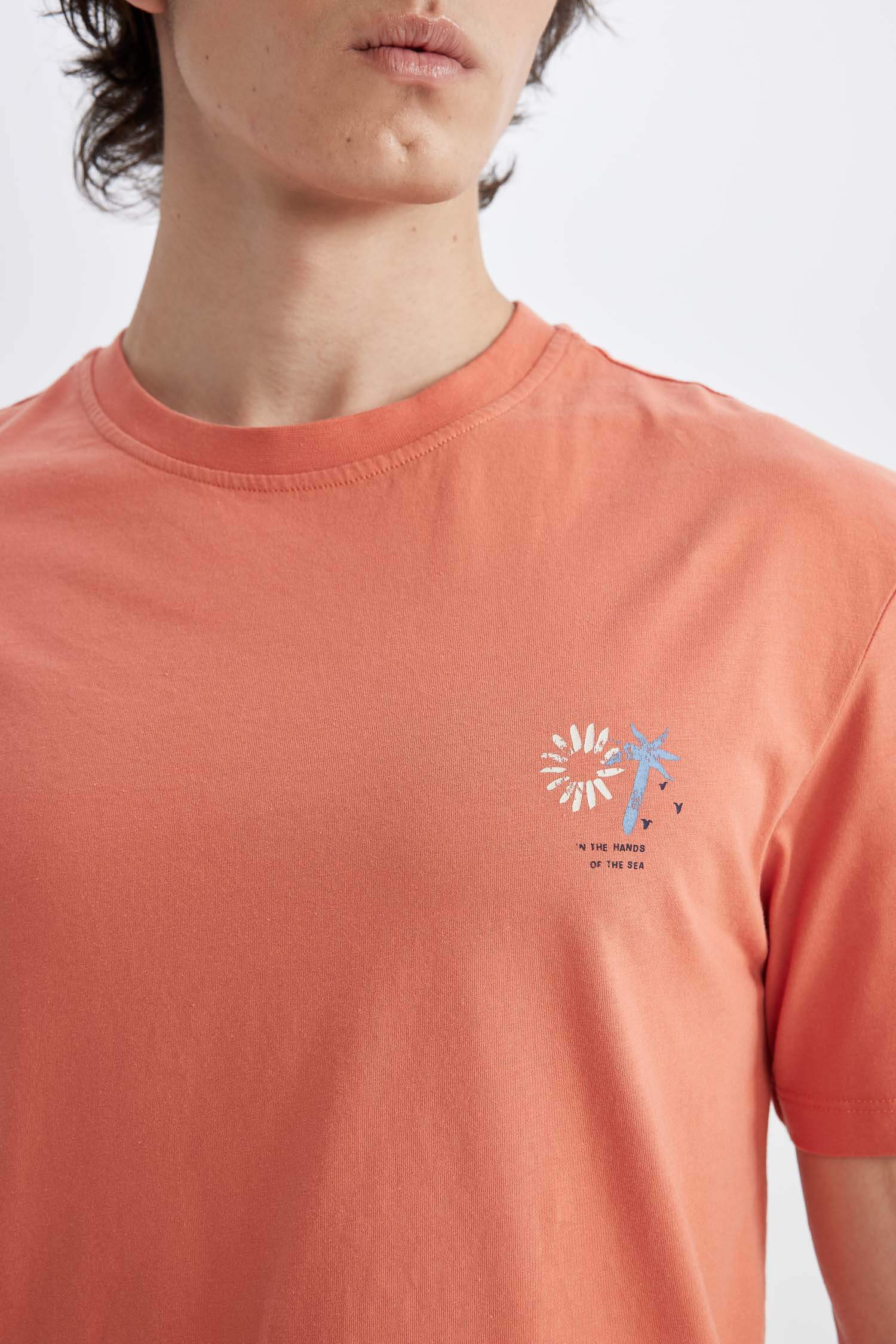 تيشيرت مطبوع قصة عادية برقبة مستديرة