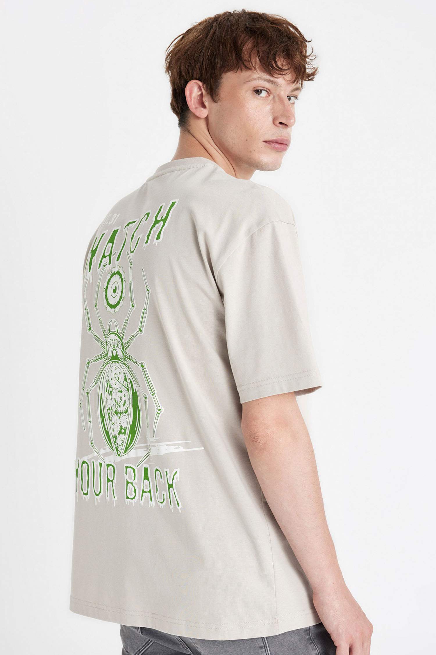 Oversize Fit Crew Neck Back Printed T-Shirt