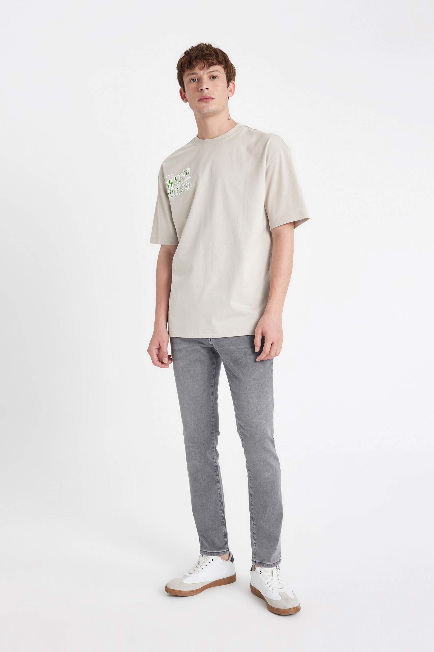 Oversize Fit Crew Neck Back Printed T-Shirt