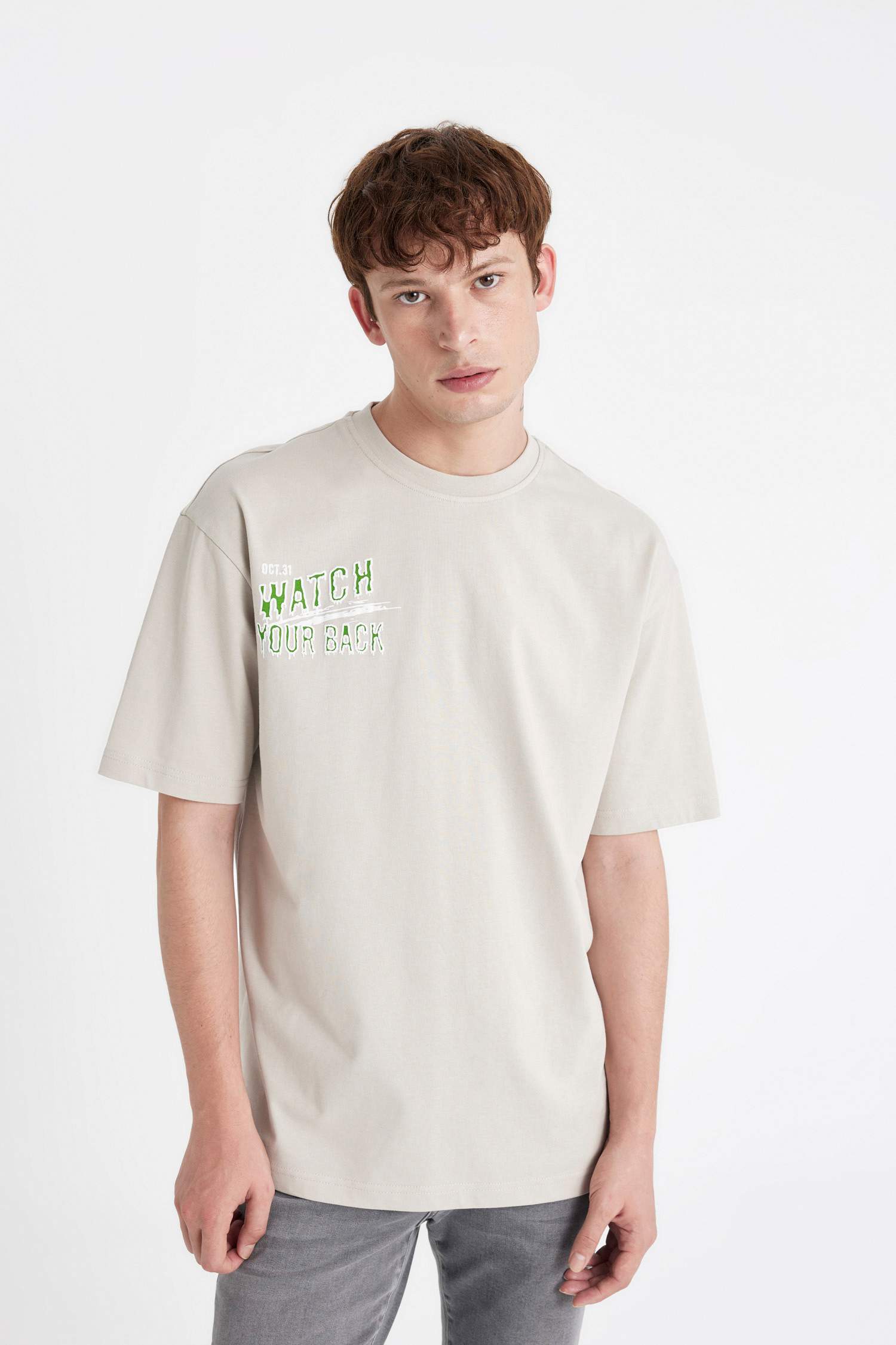 Oversize Fit Crew Neck Back Printed T-Shirt
