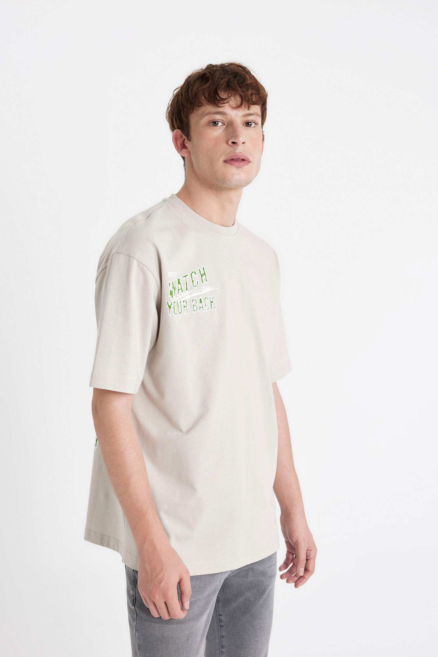 Oversize Fit Crew Neck Back Printed T-Shirt