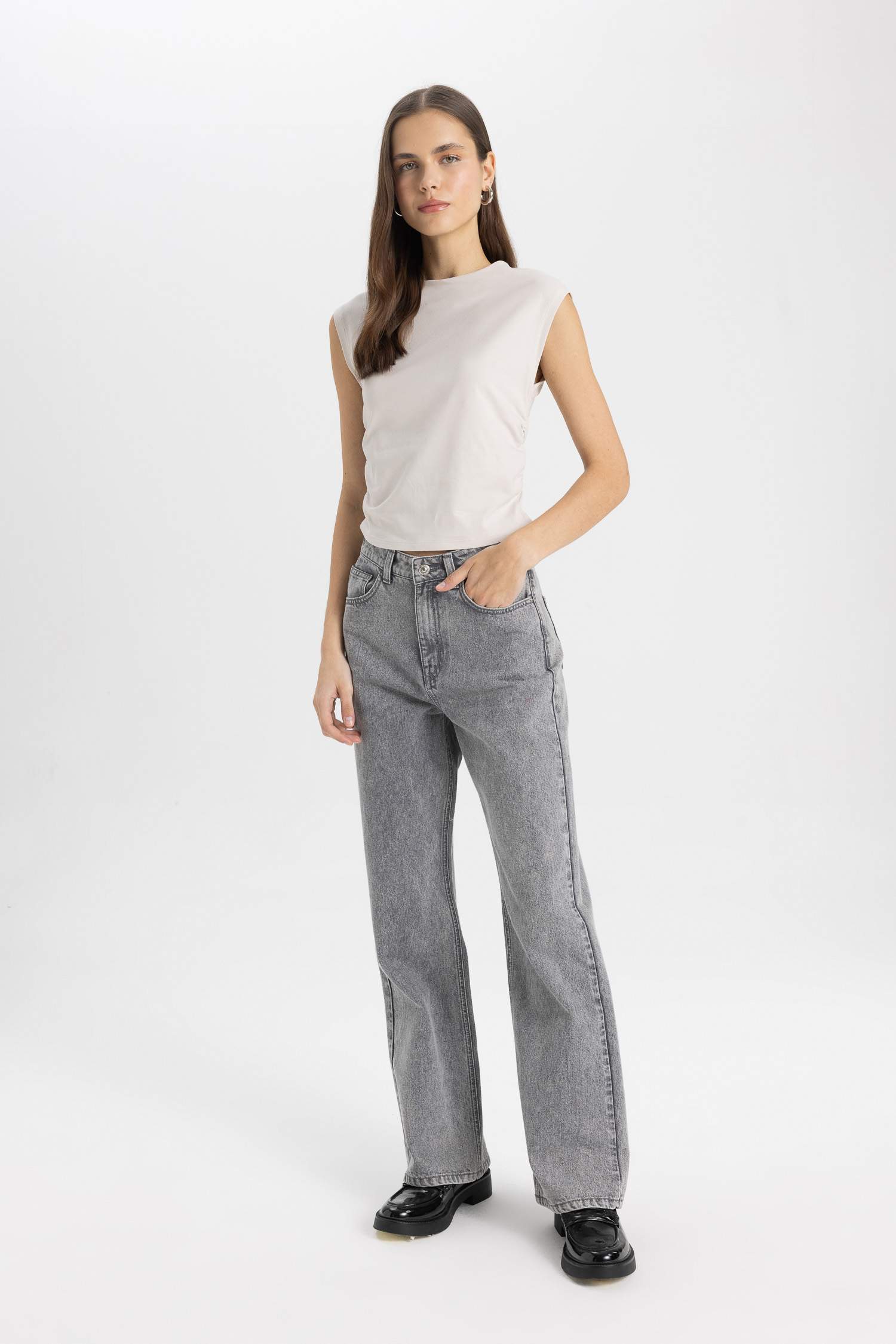 تيشيرت نص كم مضلع سليم فيت