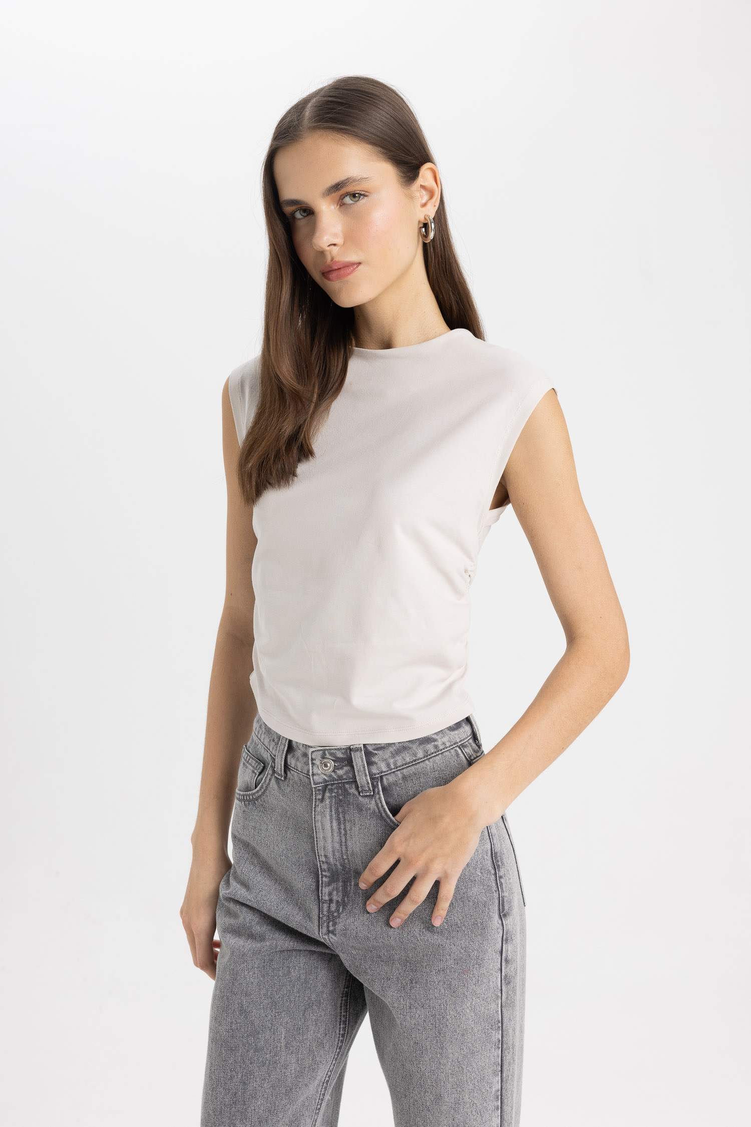 تيشيرت نص كم مضلع سليم فيت