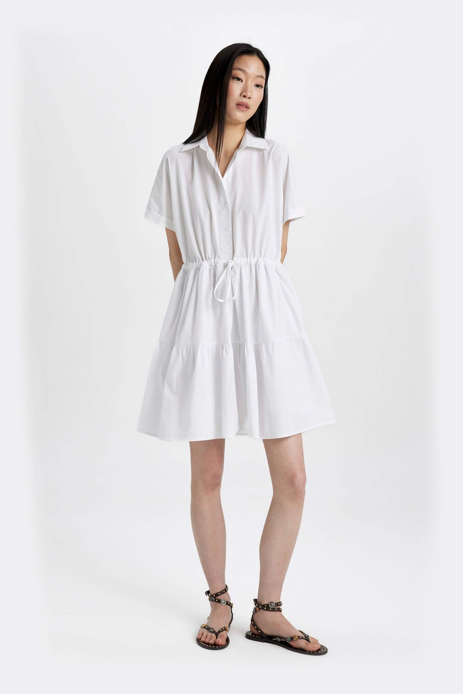 Shirt Collar Poplin Mini Dress