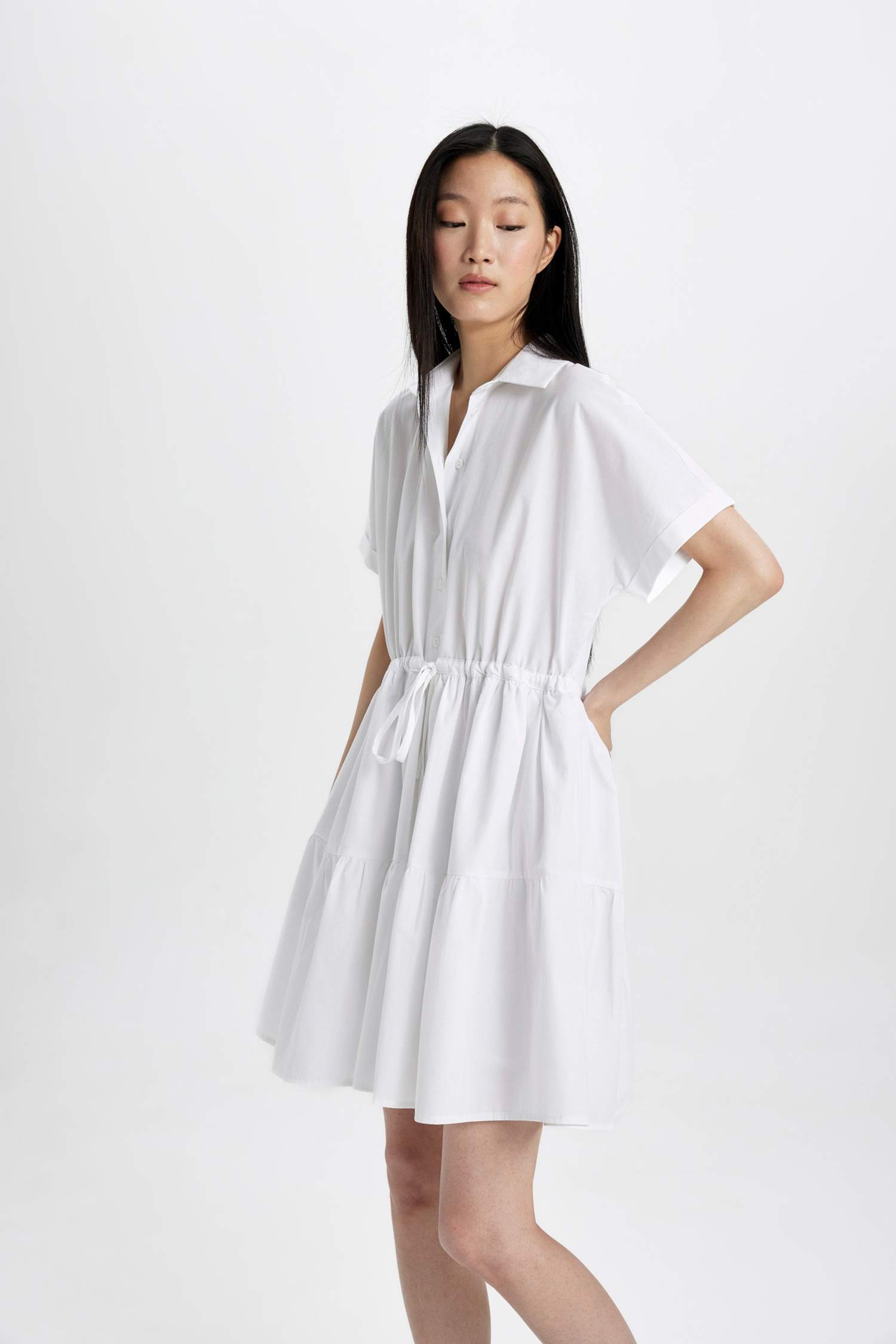 Shirt Collar Poplin Mini Dress