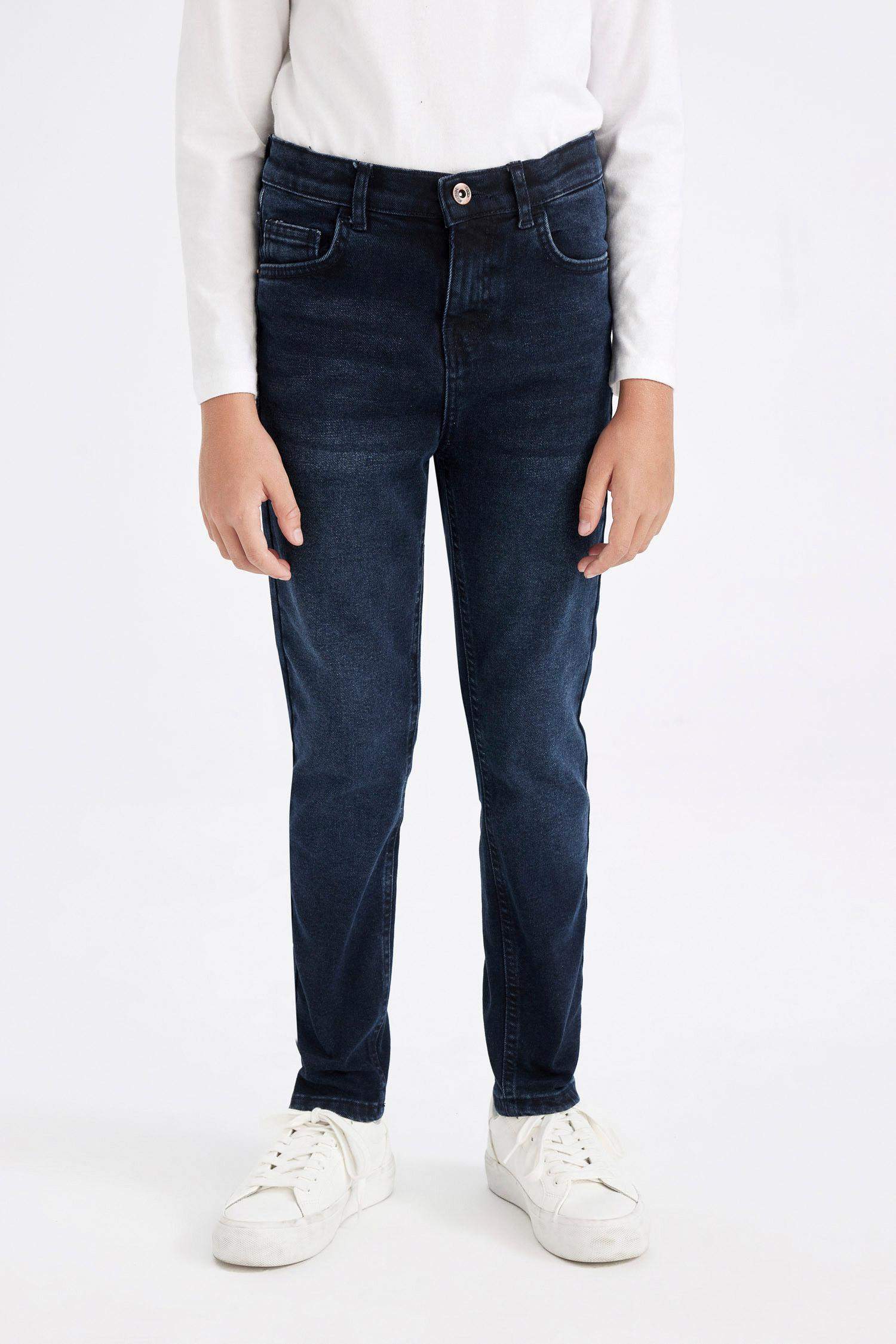 Erkek Çocuk Slim Fit Dar Kesim Düz Paça Cepli Jean Pantolon