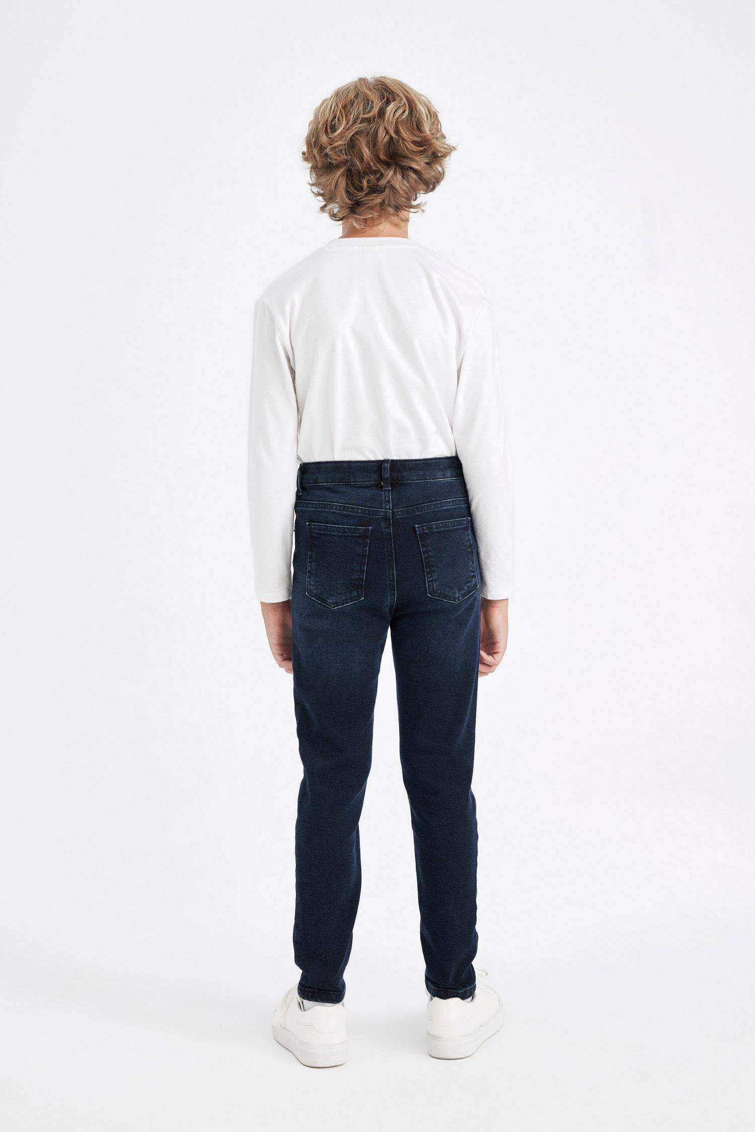 Erkek Çocuk Slim Fit Dar Kesim Düz Paça Cepli Jean Pantolon