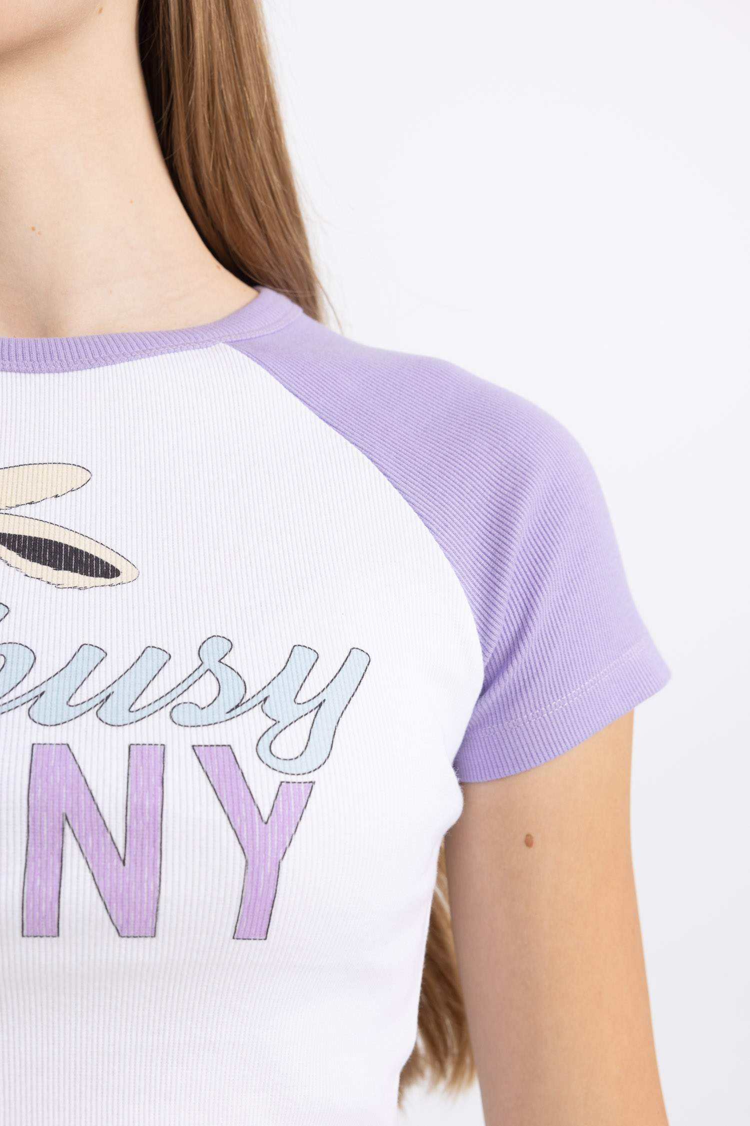 كروب توب نص كم سليم فيت مضلع برقبة مستديرة