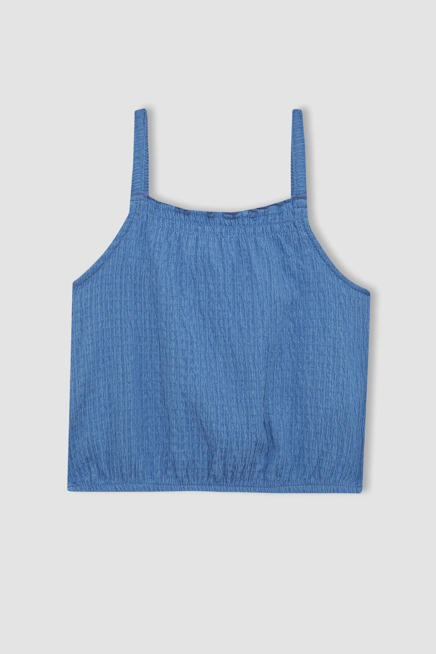 Kız Çocuk Elastik Yaka Askılı Bluz