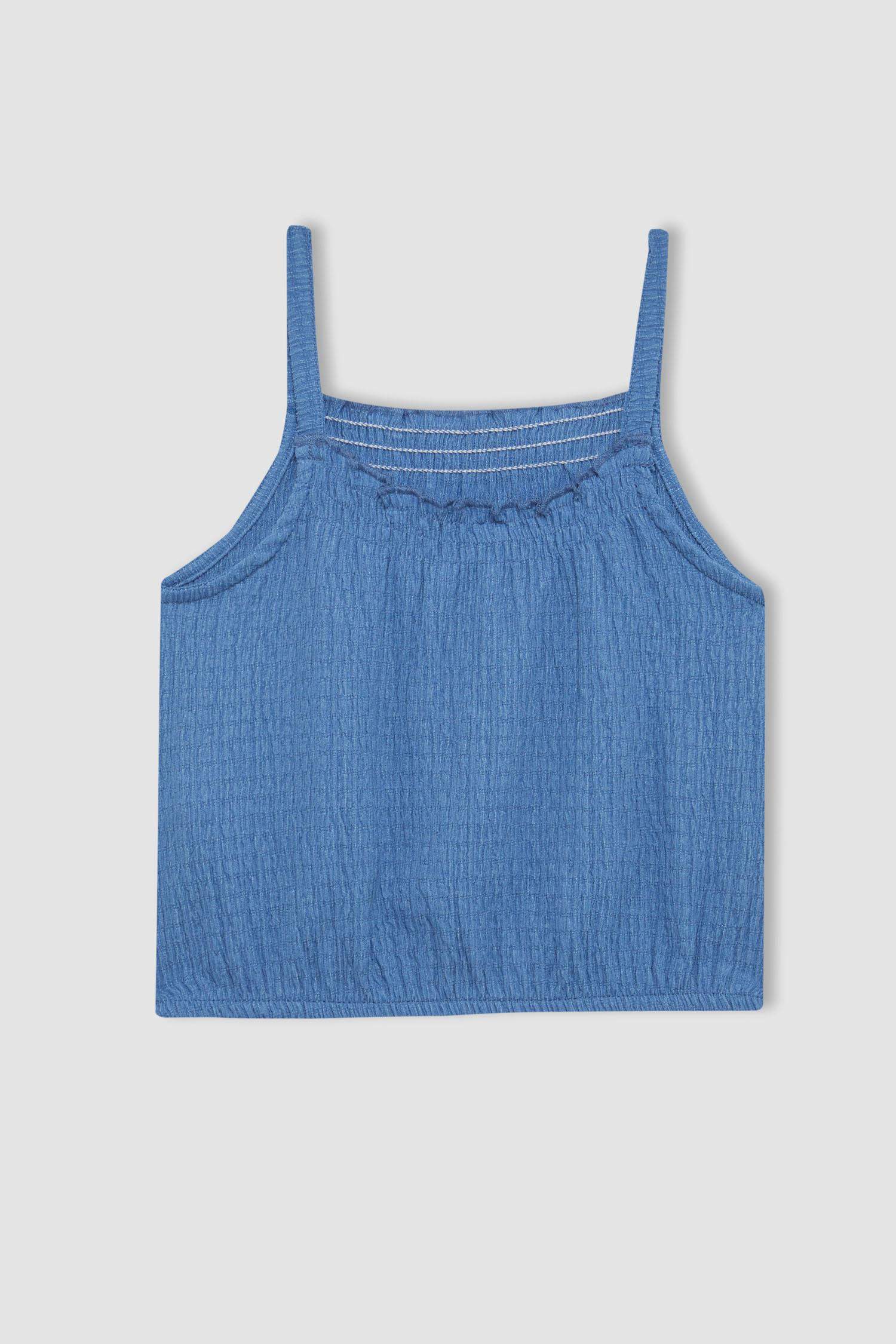 Kız Çocuk Elastik Yaka Askılı Bluz