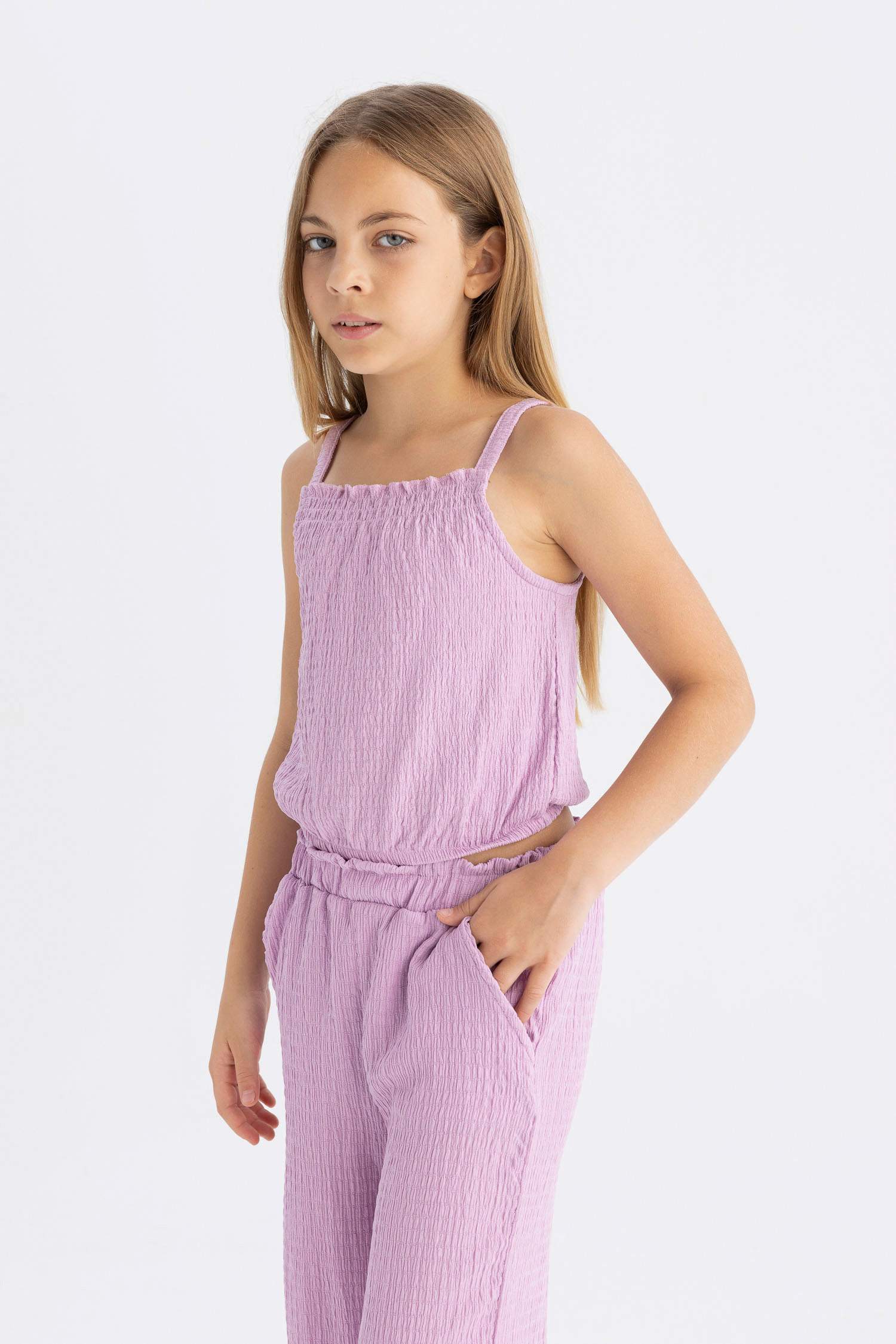 Kız Çocuk Elastik Yaka Askılı Bluz