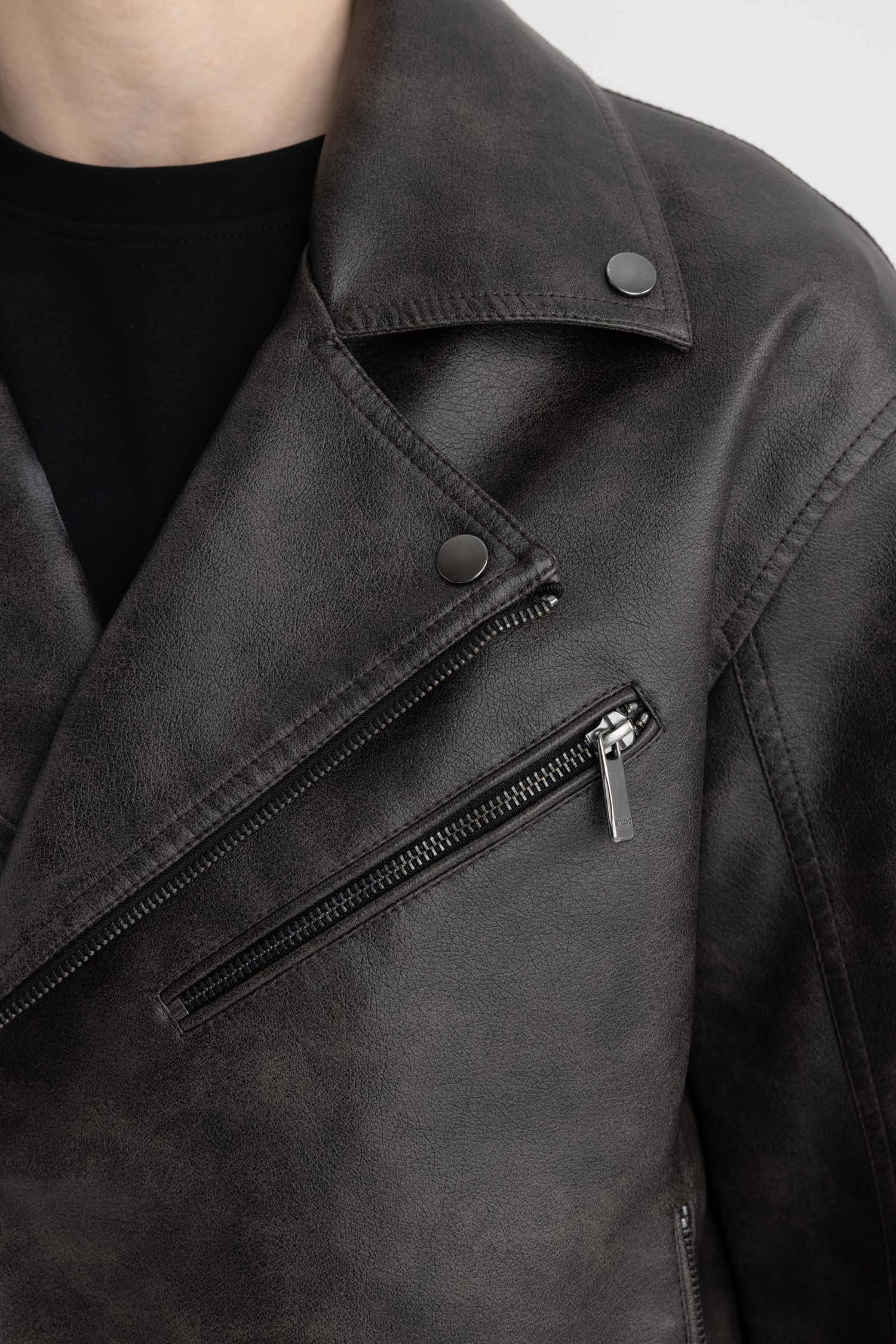 Slim Fit Polo Yaka Suni Deri Ceket Mont