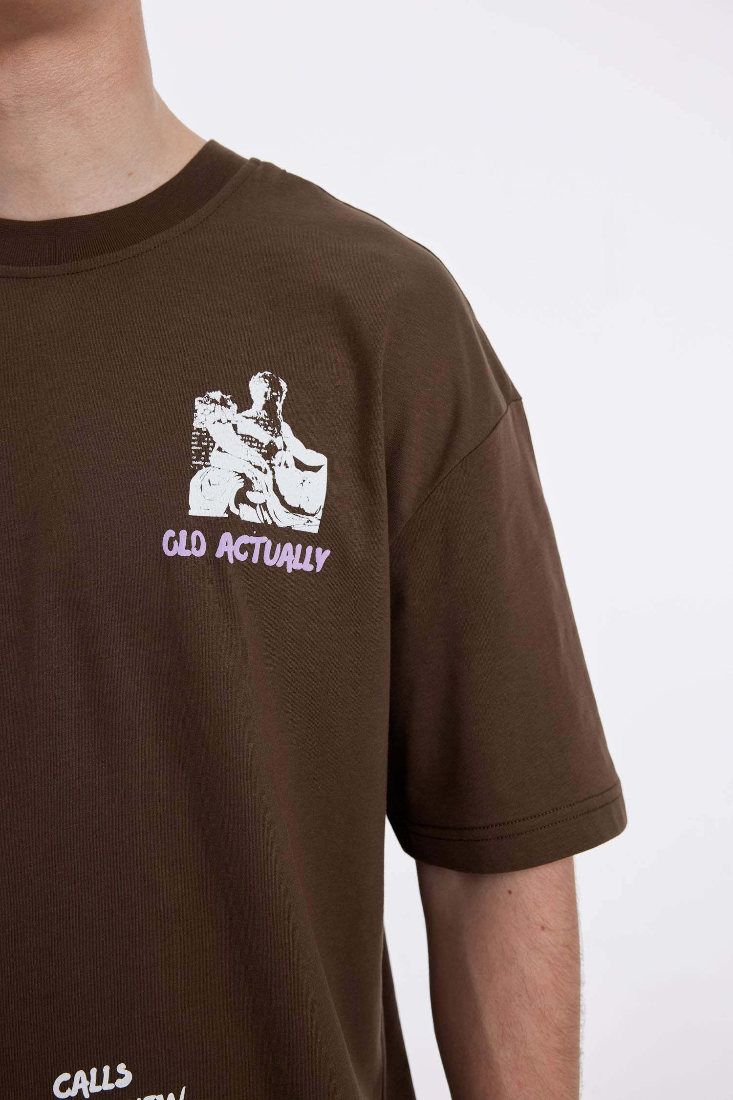 Comfort Regular Fit Rahat Kalıp Bisiklet Yaka Sırt Baskılı Kısa Kollu Tişört