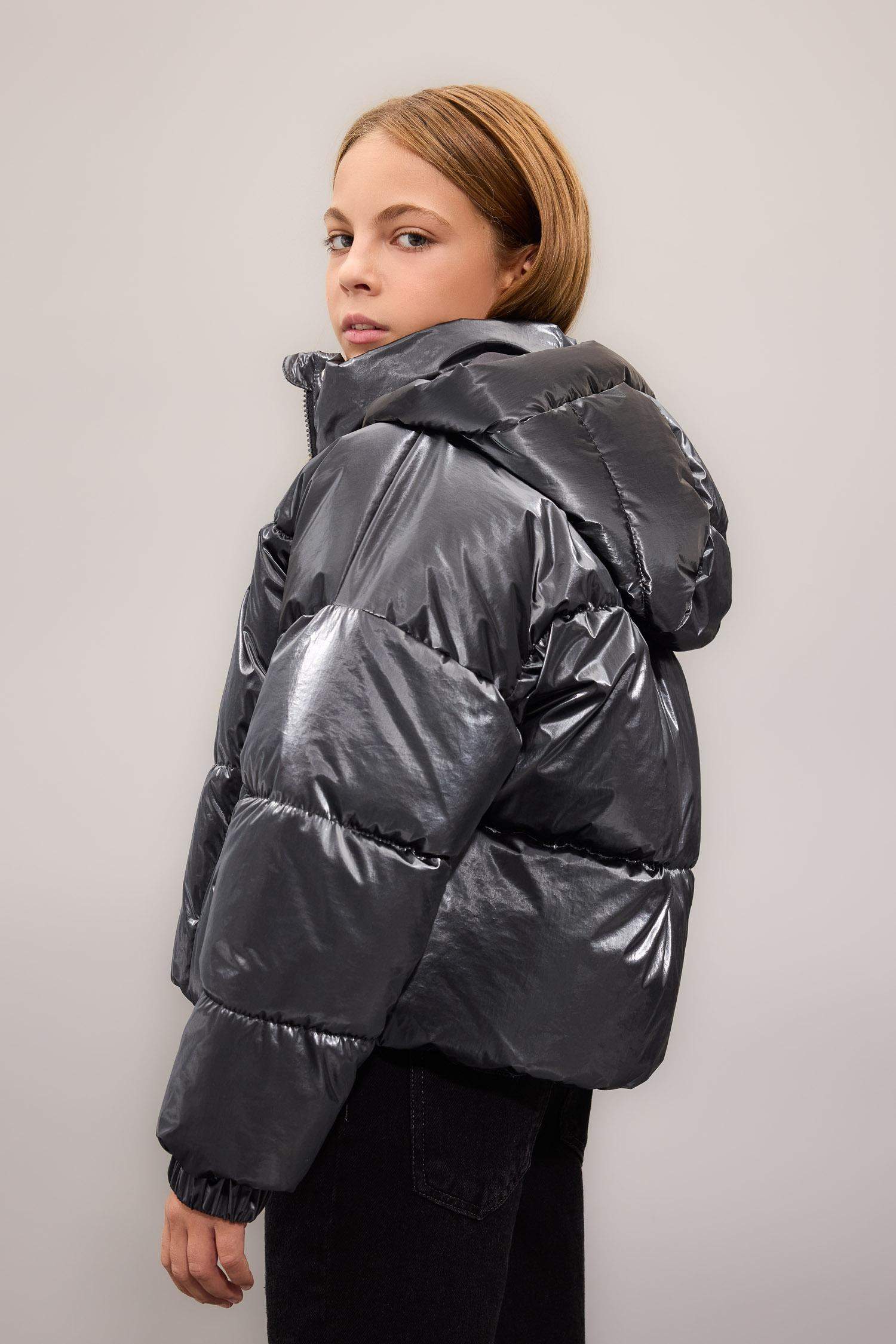 Kız Çocuk Su Geçirmez Kapüşonlu Fermuarlı Çıtçıtlı Mont