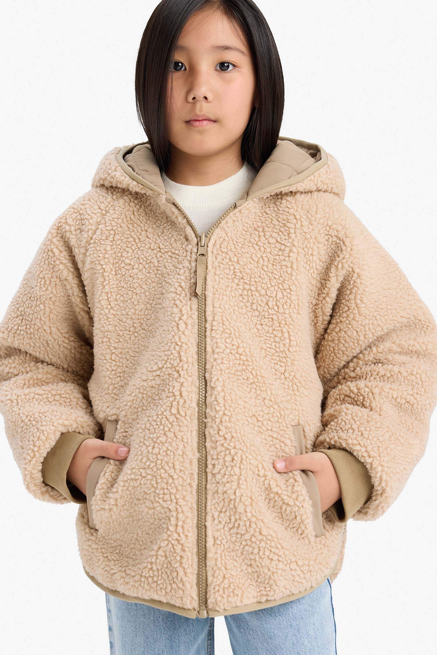 قمصلة نفخ بناتي ذو وجهين بغطاء للرأس