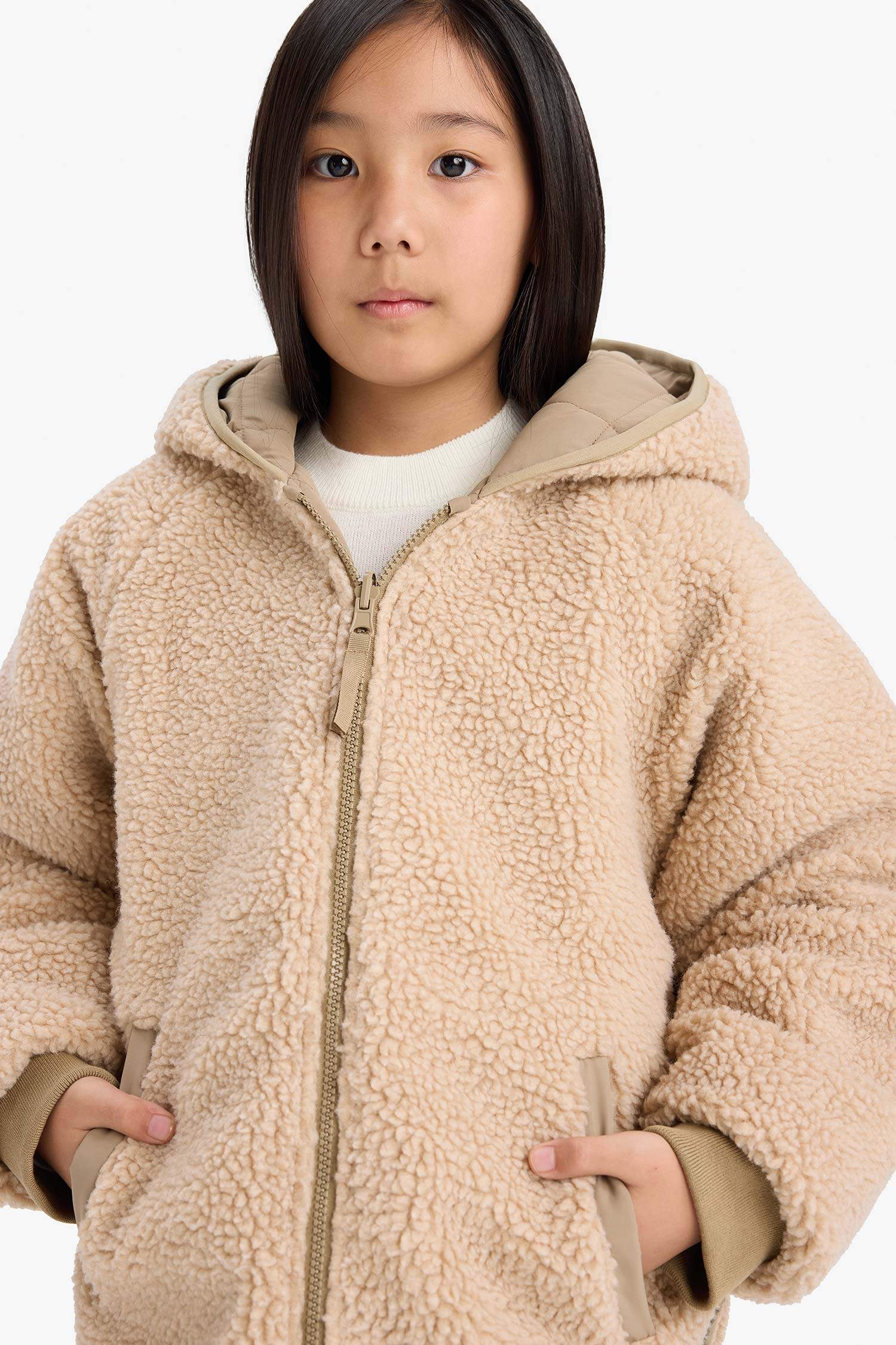 قمصلة نفخ بناتي ذو وجهين بغطاء للرأس